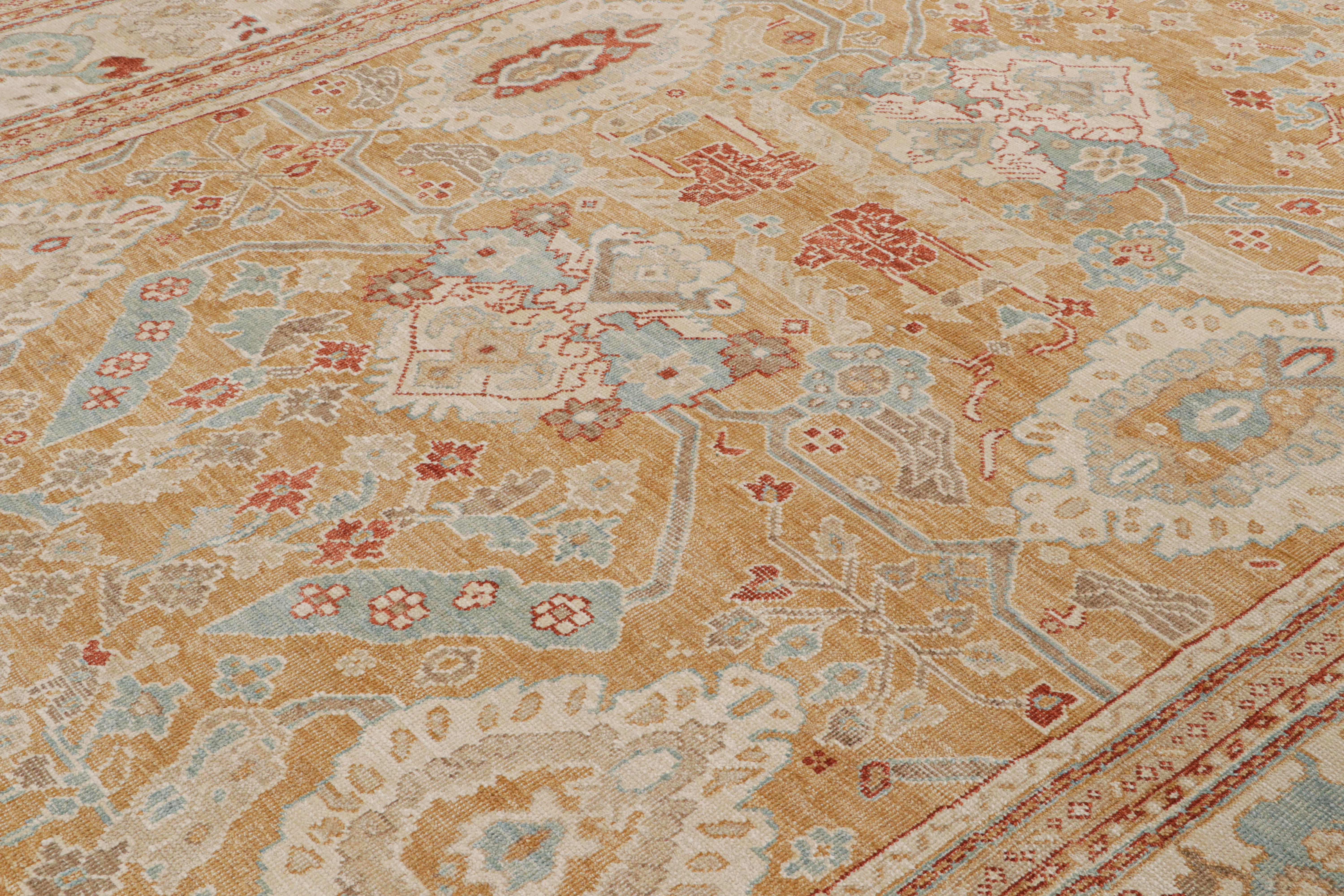 Rug & Kilim’s Oushak Style Rug in Gold and Beige with Floral Patterns In New Condition For Sale In Long Island City, NY