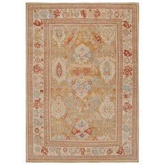 Rug 
Kilim’s Oushak Style Rug in Gold and Beige with Floral Patterns