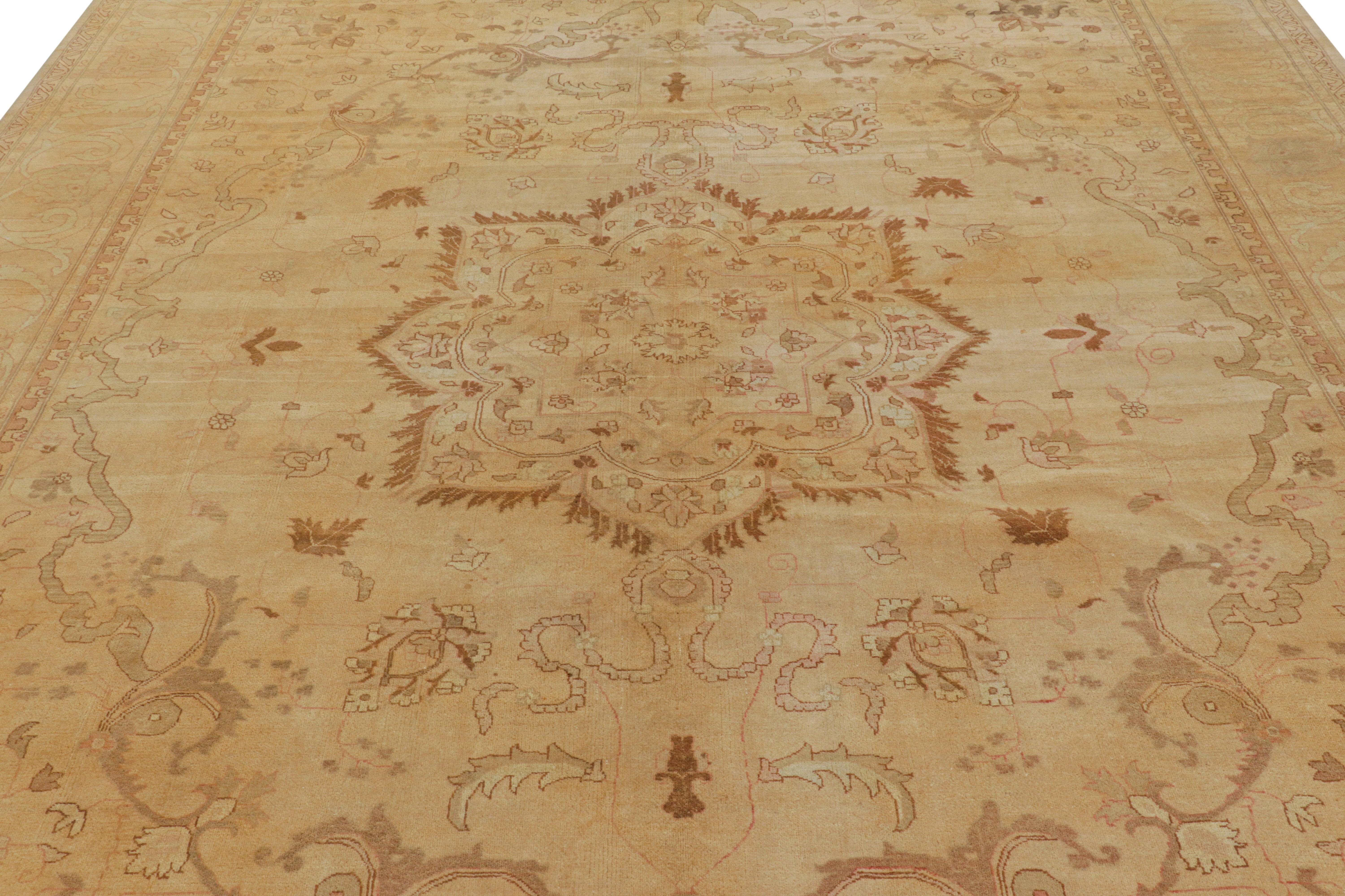 Hand-knotted in wool, this 9x12 rug is a bold reimagining of Oushak rugs in one of Rug & Kilim’s most elegant new Modern Classics Collections.

On the Design: 

In this piece, a regal gold field features a marriage of floral patterns and medallion