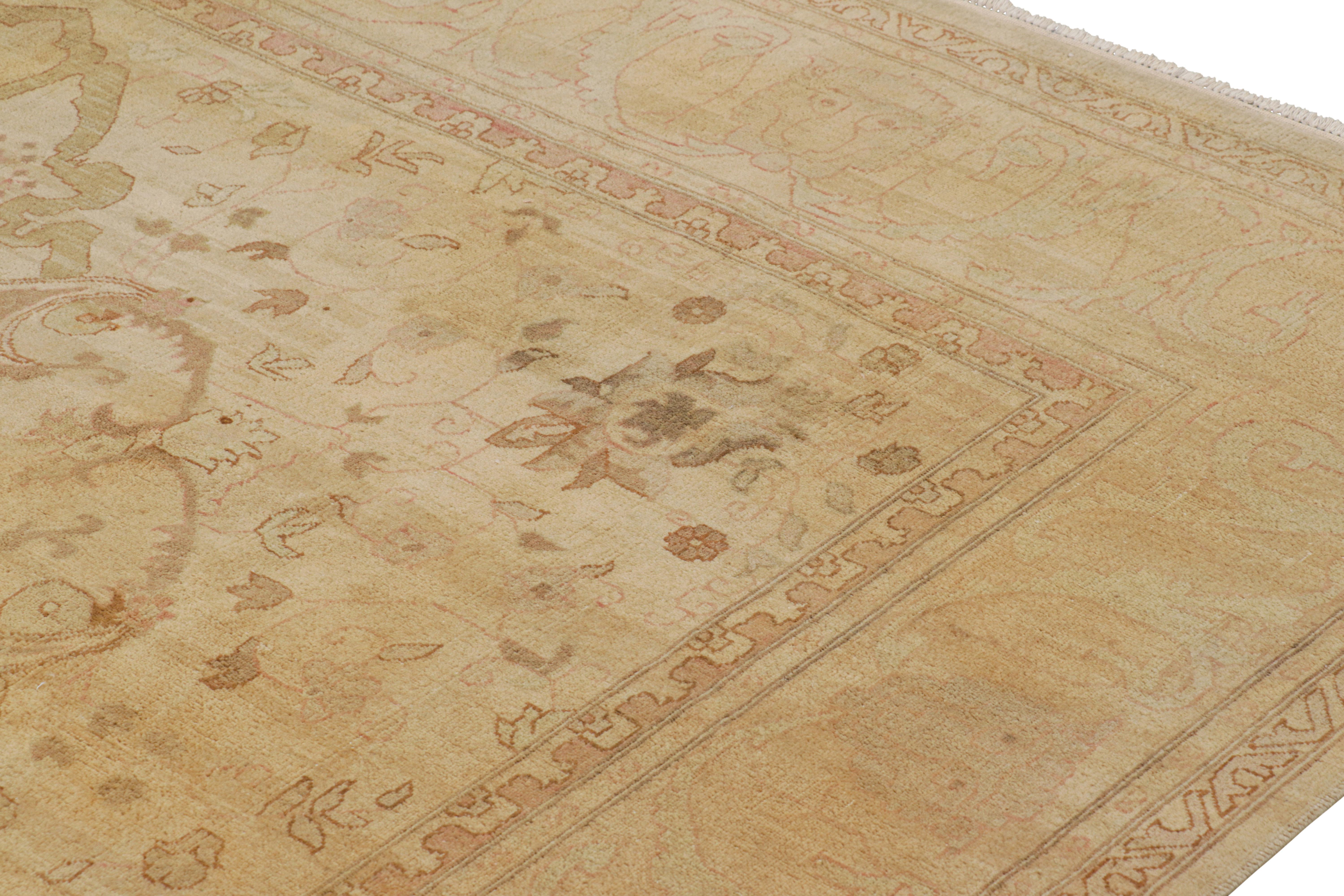 Modern Rug & Kilim’s Oushak Style Rug in Gold and Brown with Floral Medallion For Sale