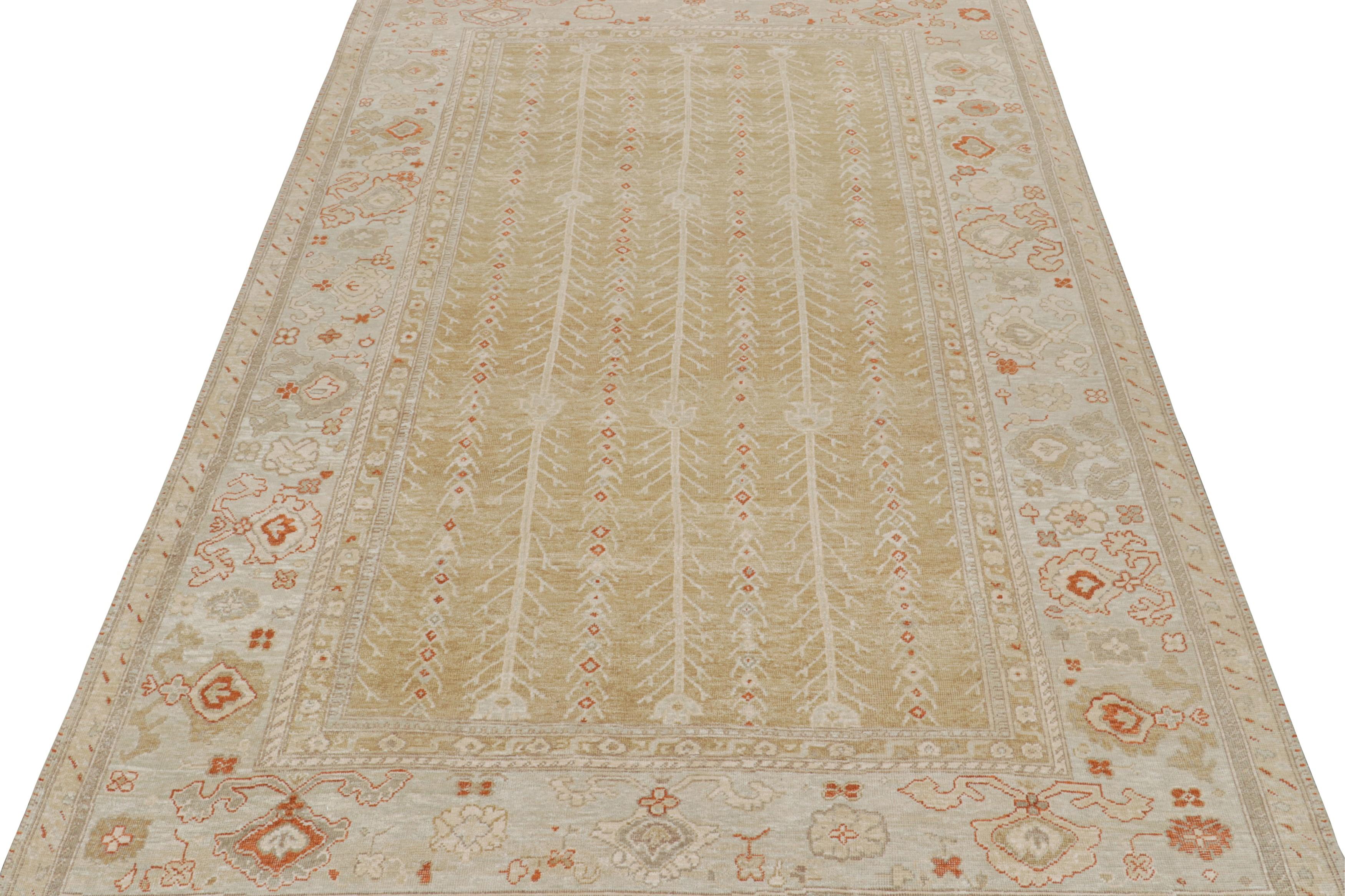 Hand-Knotted Rug & Kilim’s Oushak Style Rug in Gold and Gray with Floral Patterns For Sale