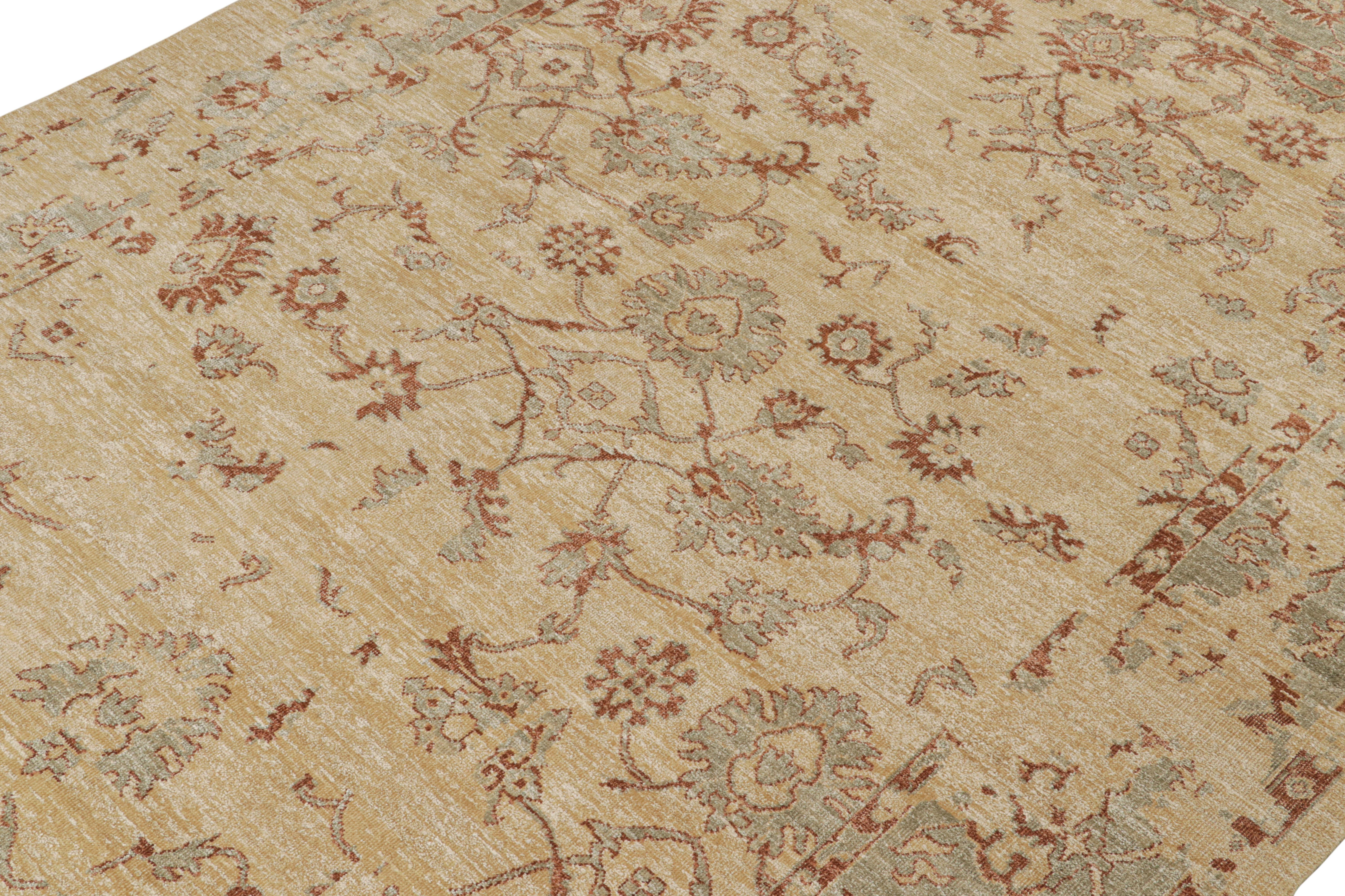 Ein 10x14 Stück, das von antiken Oushak-Teppichen inspiriert ist - aus der Modern Classics Collection'S von Rug & Kilim. Handgeknüpft aus Wolle und Seide, eine luxuriöse Wiedergabe mit einem hochwertigen zeitgenössischen Ansatz für den königlichen