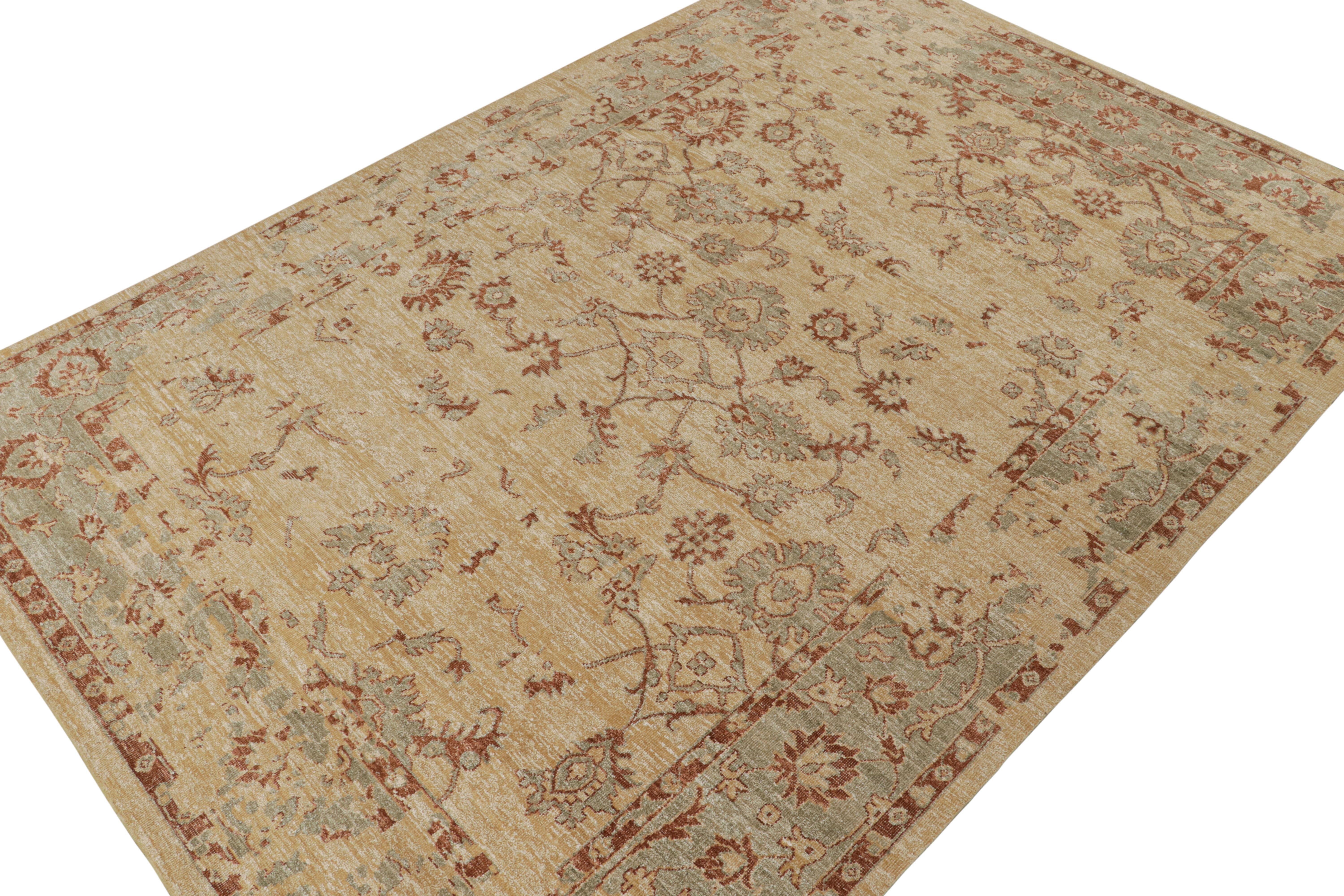 Hand-Knotted Rug & Kilim’s Oushak Style Rug in Gold, Red & Green Floral Patterns For Sale