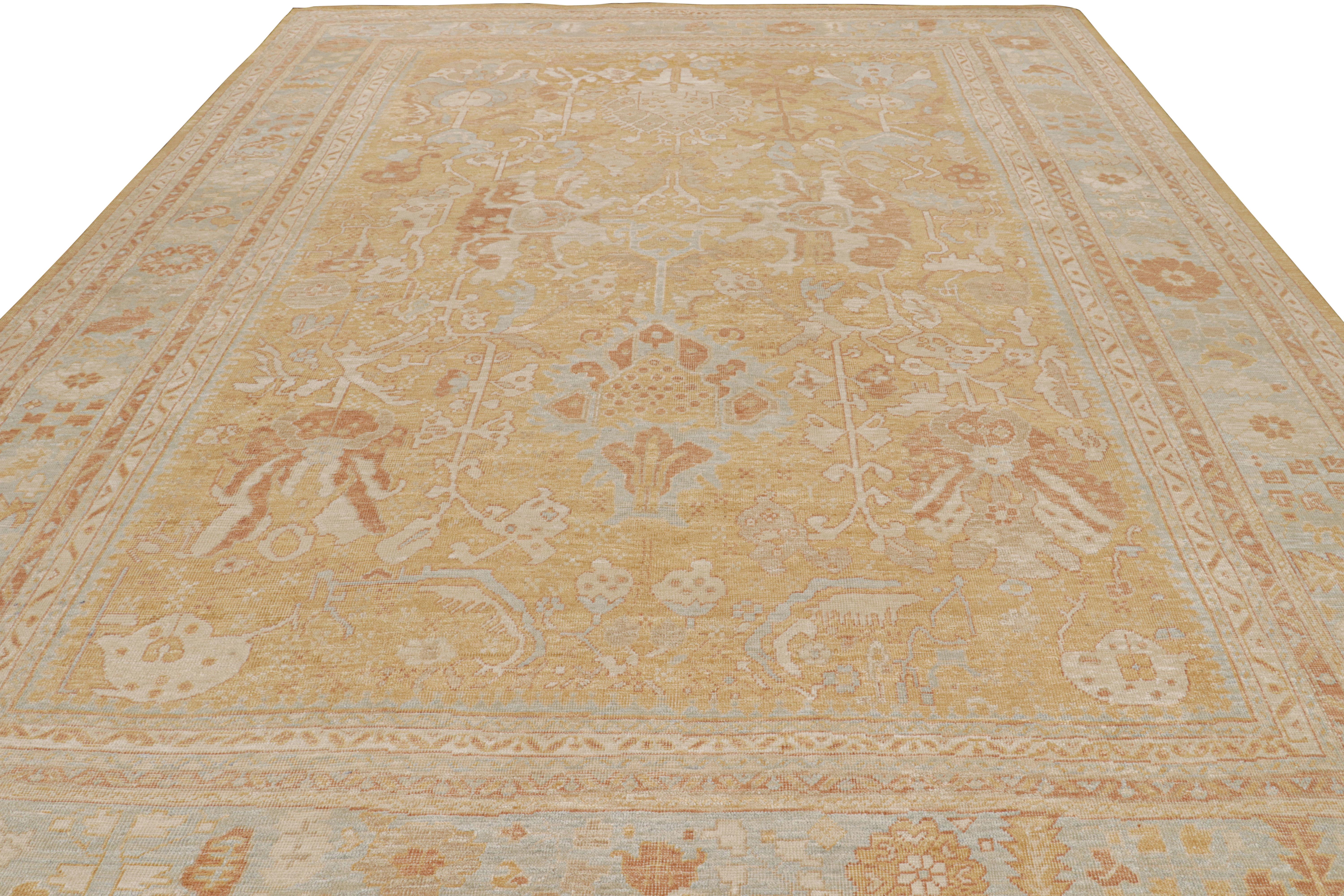 Indian Rug & Kilim’s Oushak Style Rug In Gold With All Over Floral Patterns For Sale
