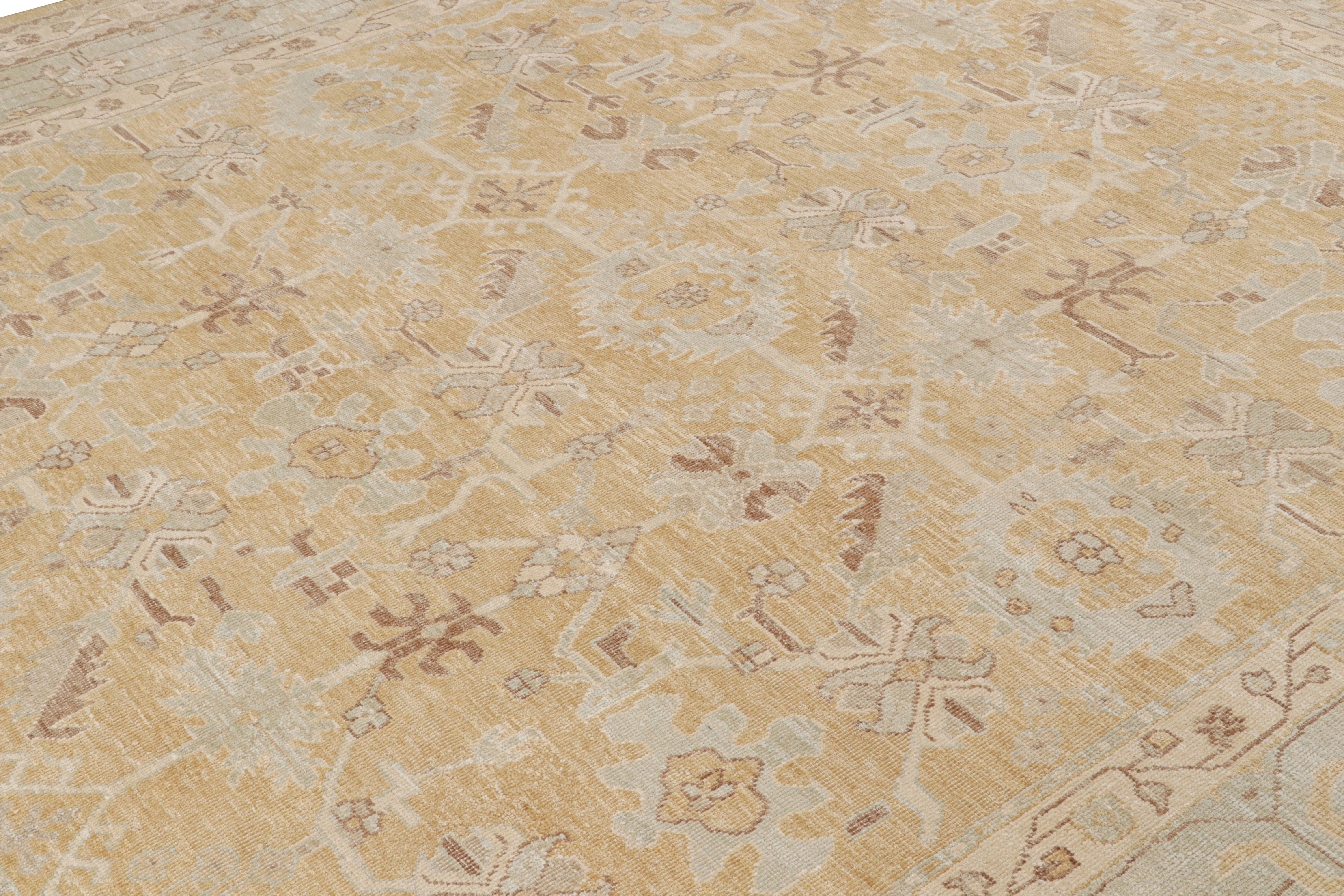 Hand-Knotted Rug & Kilim’s Oushak Style Rug In Gold With All Over Floral Patterns For Sale