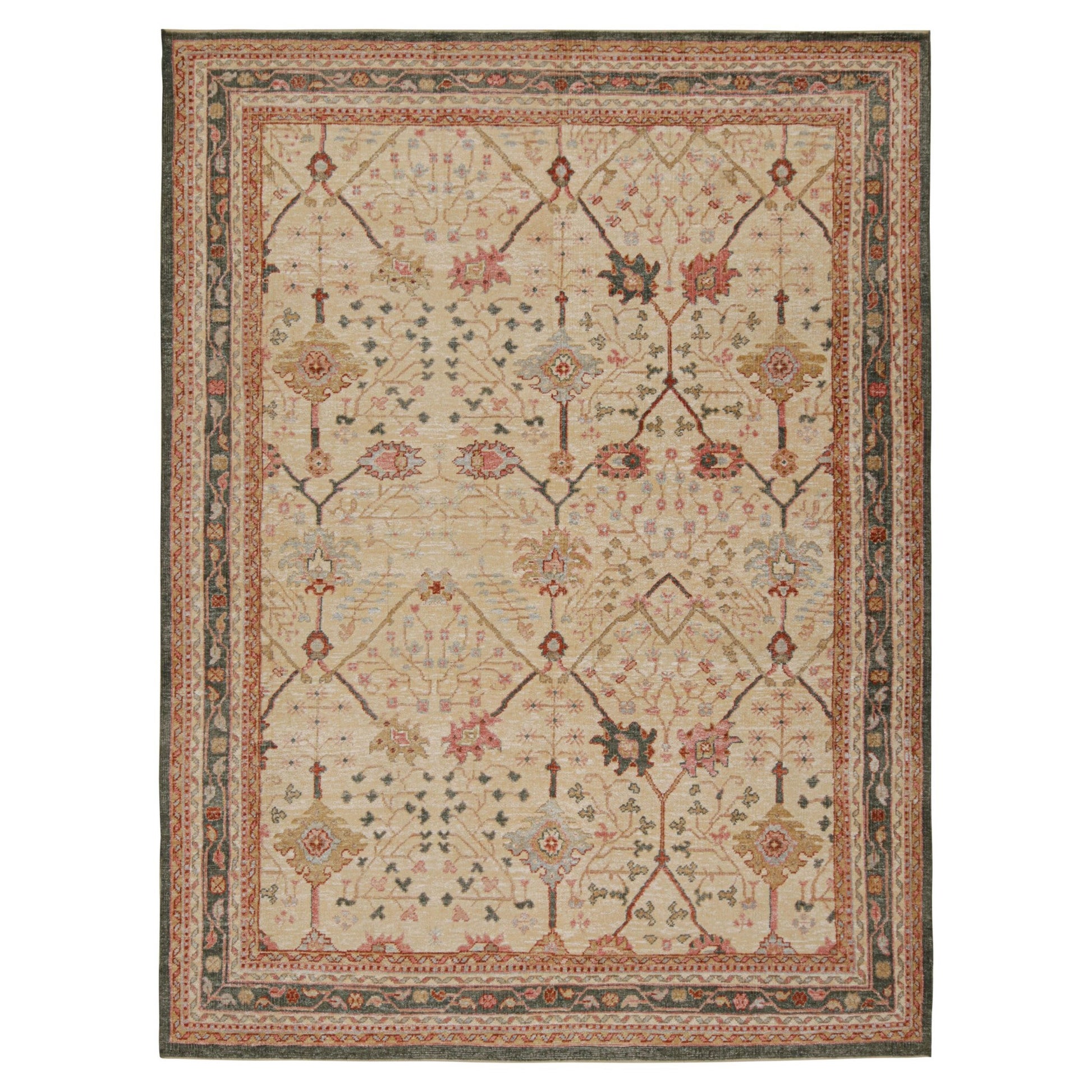 Rug & Kilim's Oushak Style Rug In Gold with Polychromatic Geometric Patterns (tapis de style Oushak en or avec des motifs géométriques polychromes)