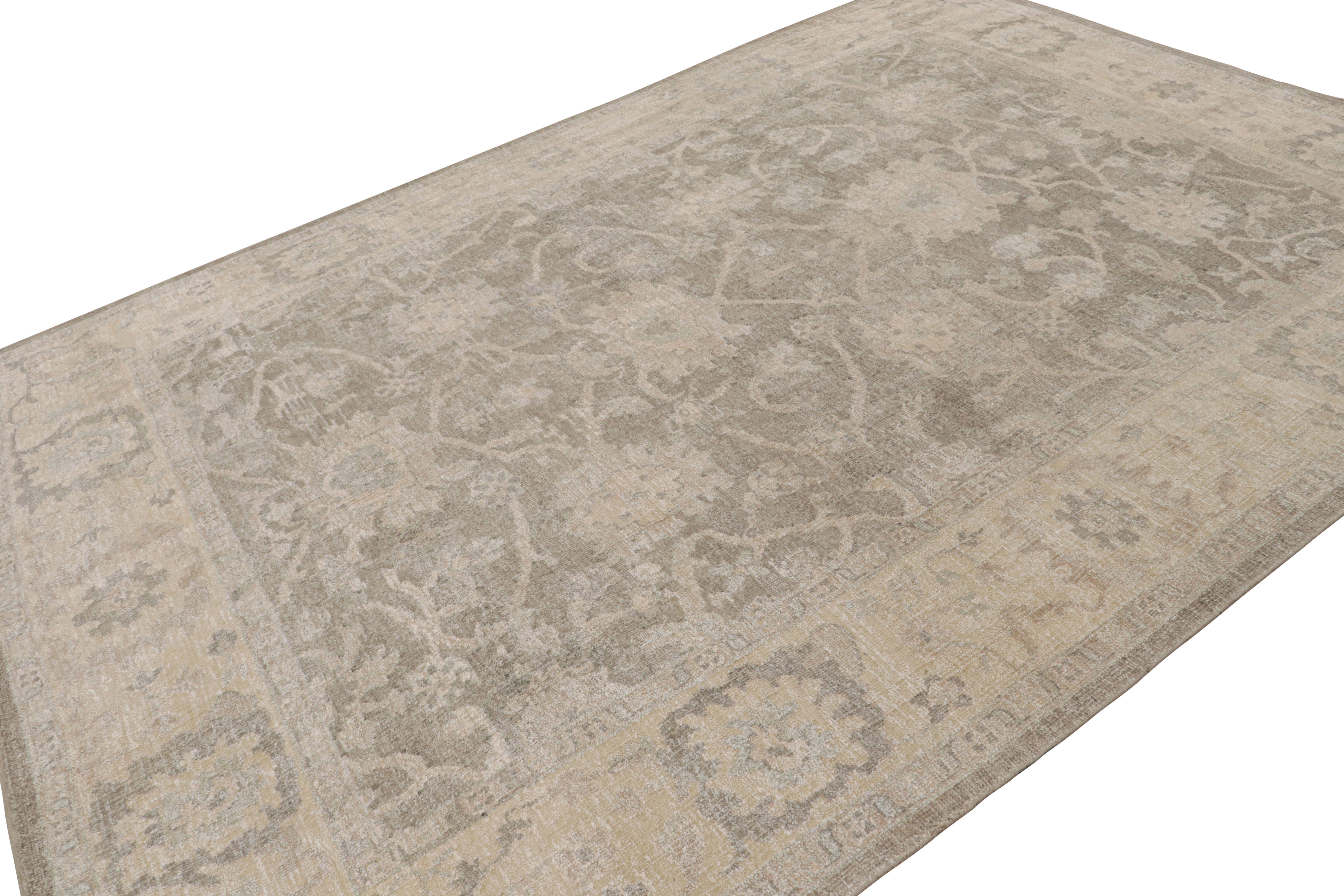 This 9x12 rug from the Modern Classics Collection by Rug & Kilim features gray and beige tones underscore floral patterns inspired by the traditional Turkish classics. 

On the design: 

Connoisseurs will admire that this rug is made with a new yarn