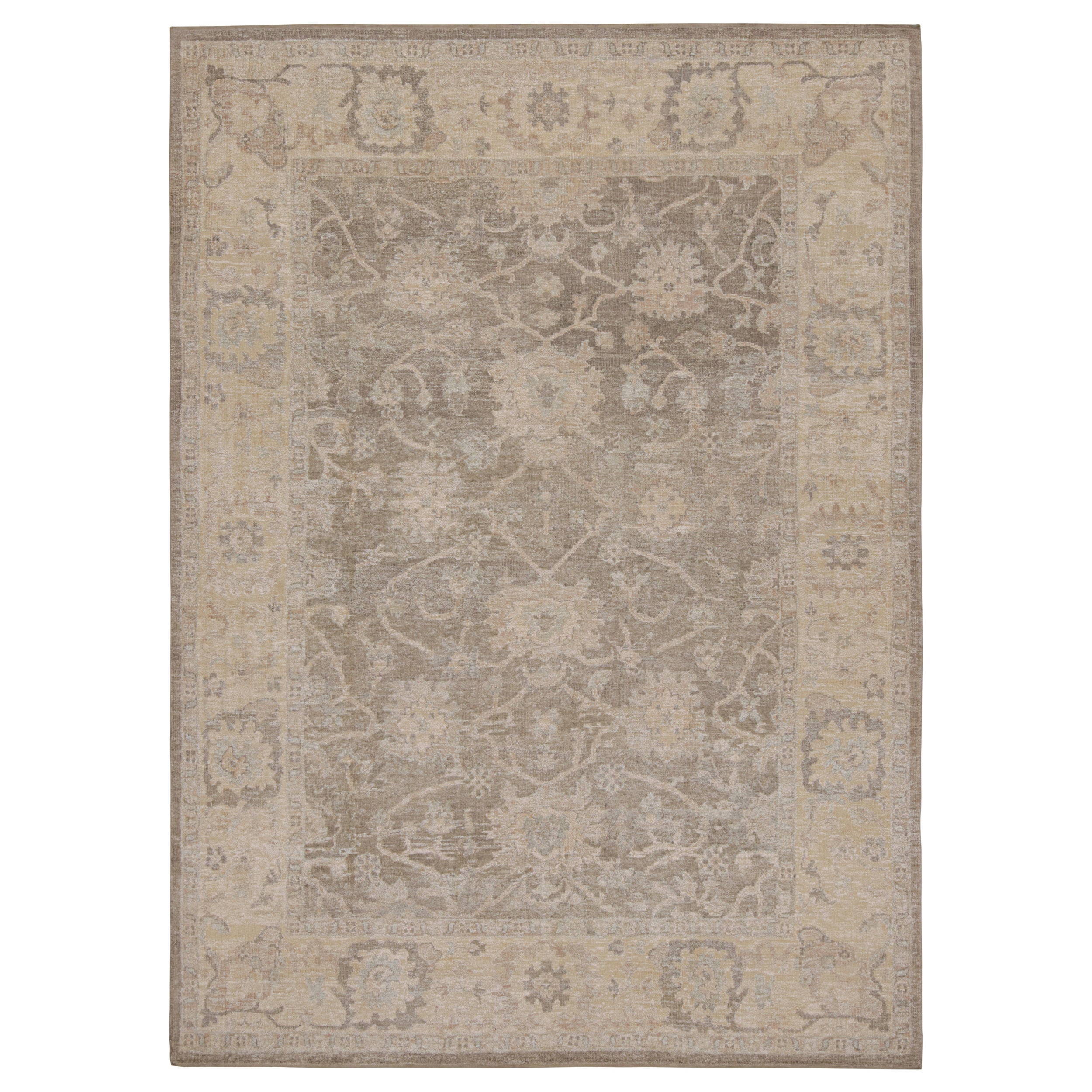 Rug & Kilim - Tappeto in stile Oushak in grigio e beige con motivo floreale all over