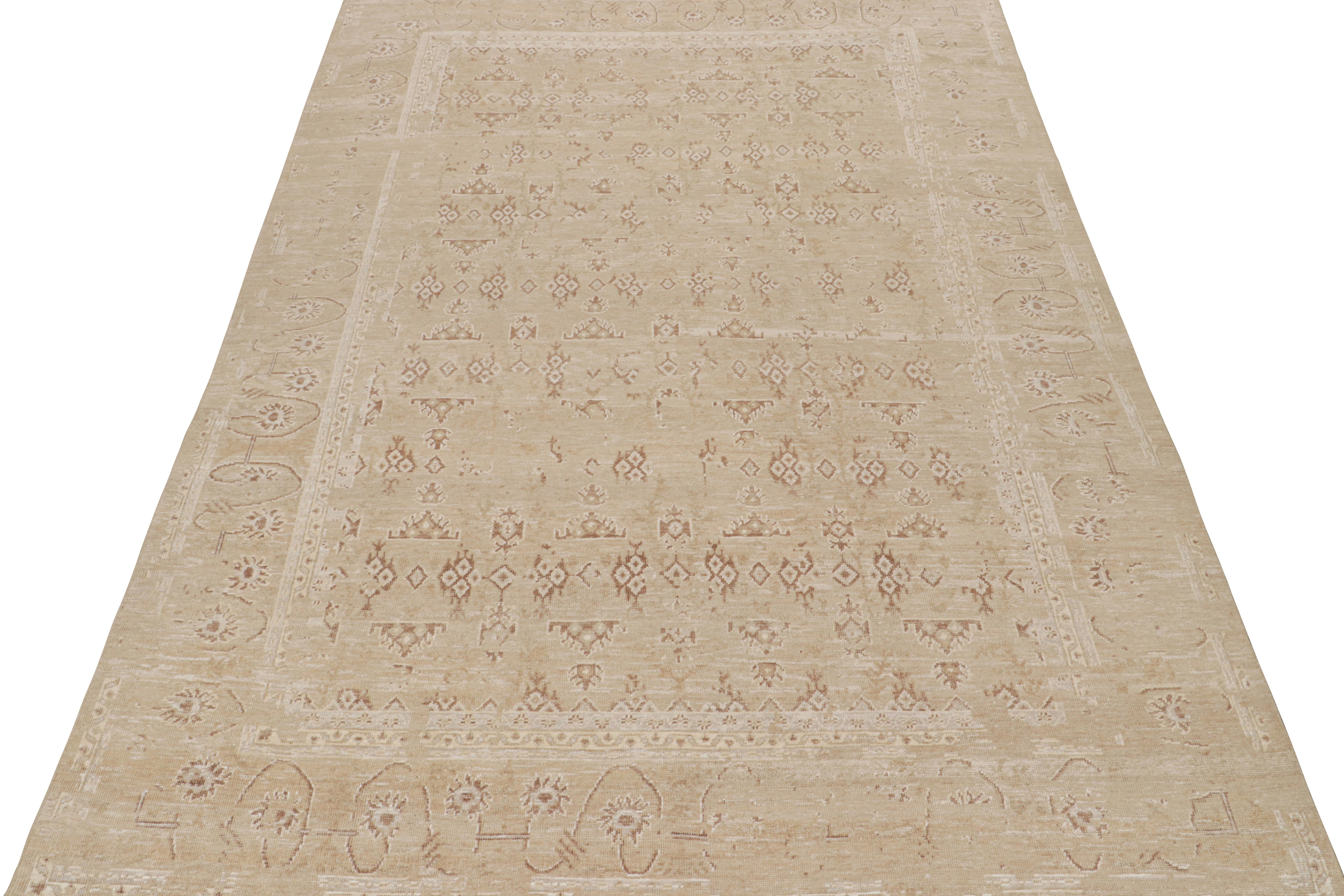 Indian Rug & Kilim’s Oushak Style Rug in Gray & Beige Floral Patterns For Sale