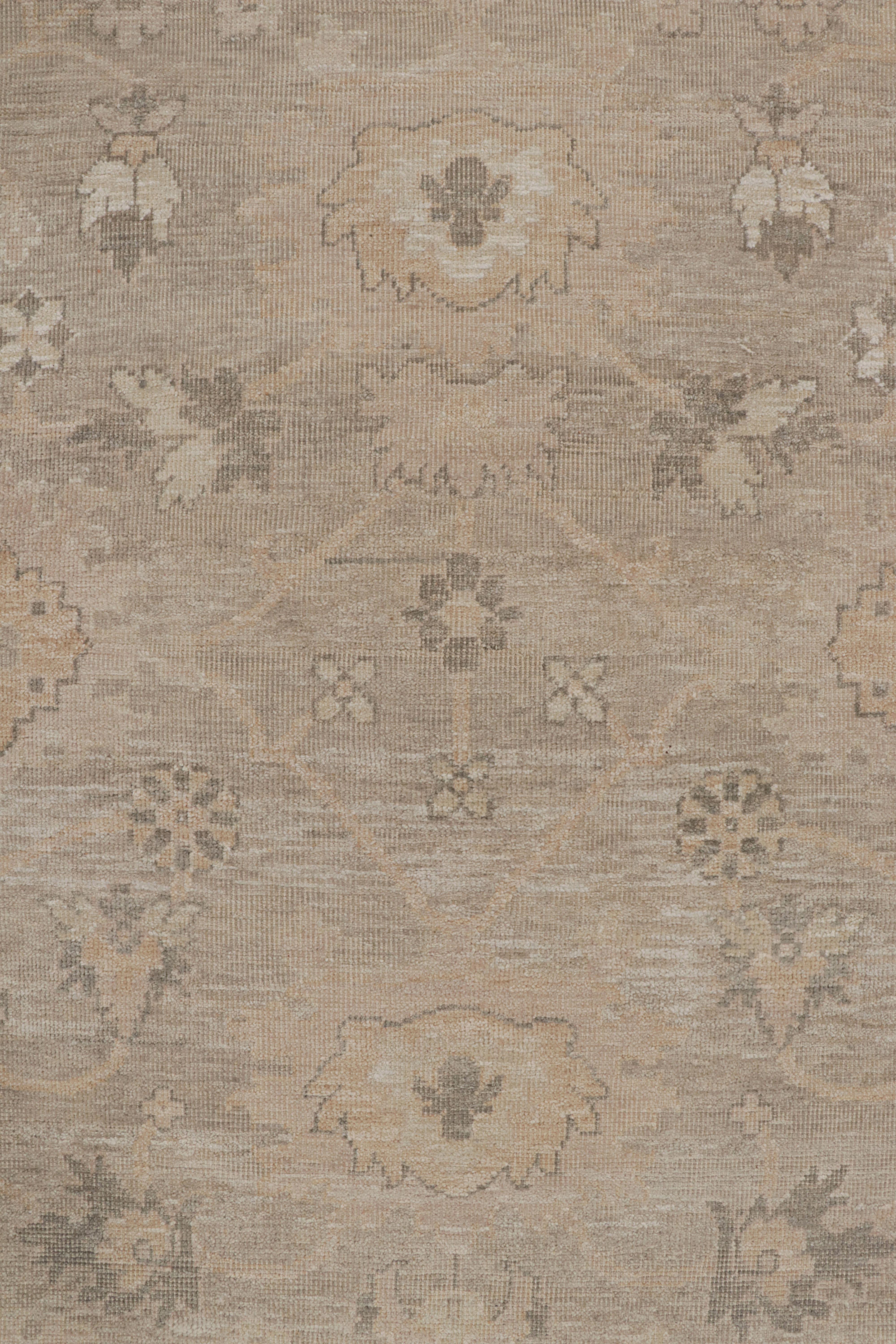 Contemporary Rug & Kilim’s Oushak Style Rug in Gray & Beige Floral Patterns For Sale