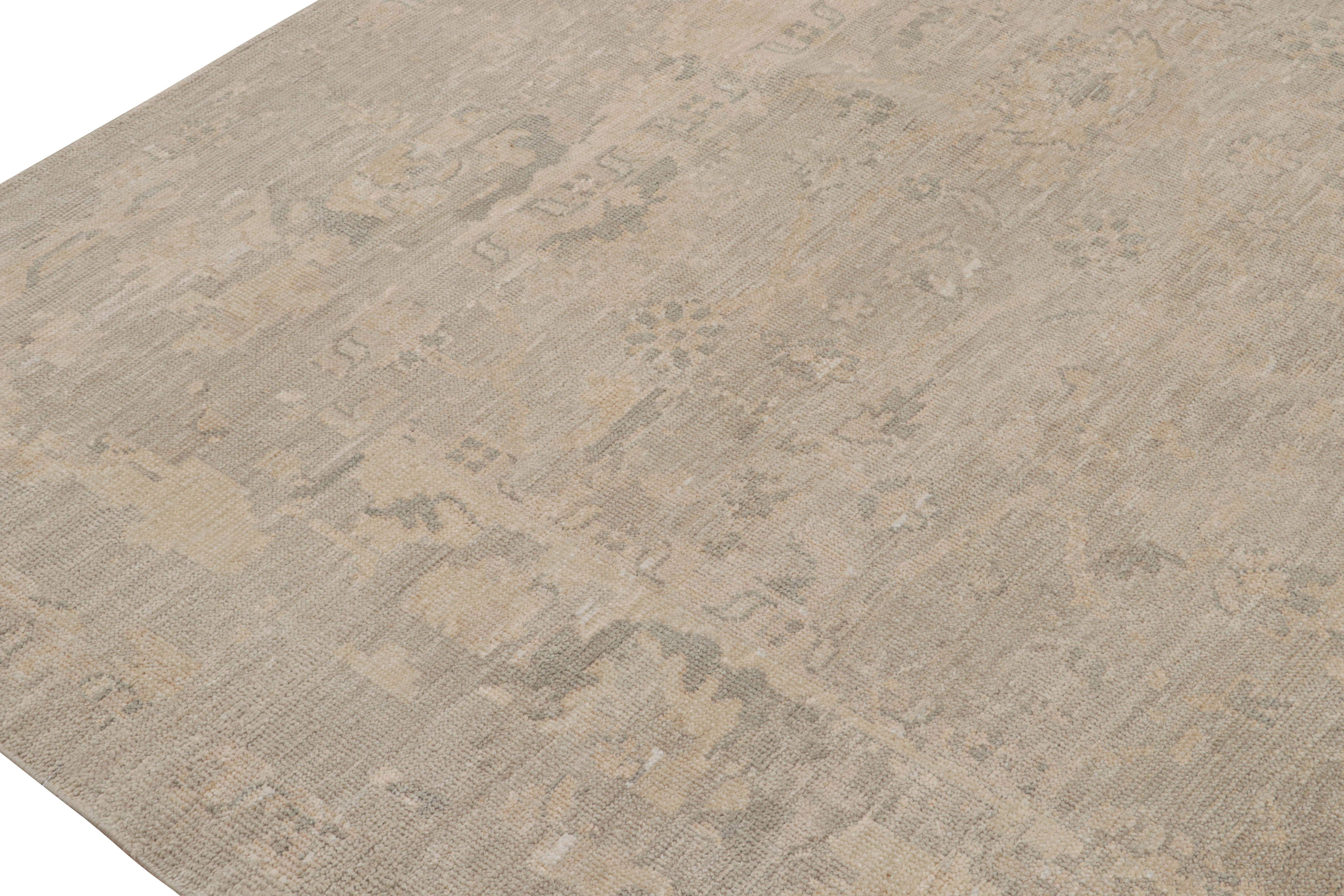 Contemporary Rug & Kilim’s Oushak Style Rug with Taupe, Beige and Gray Floral Patterns For Sale