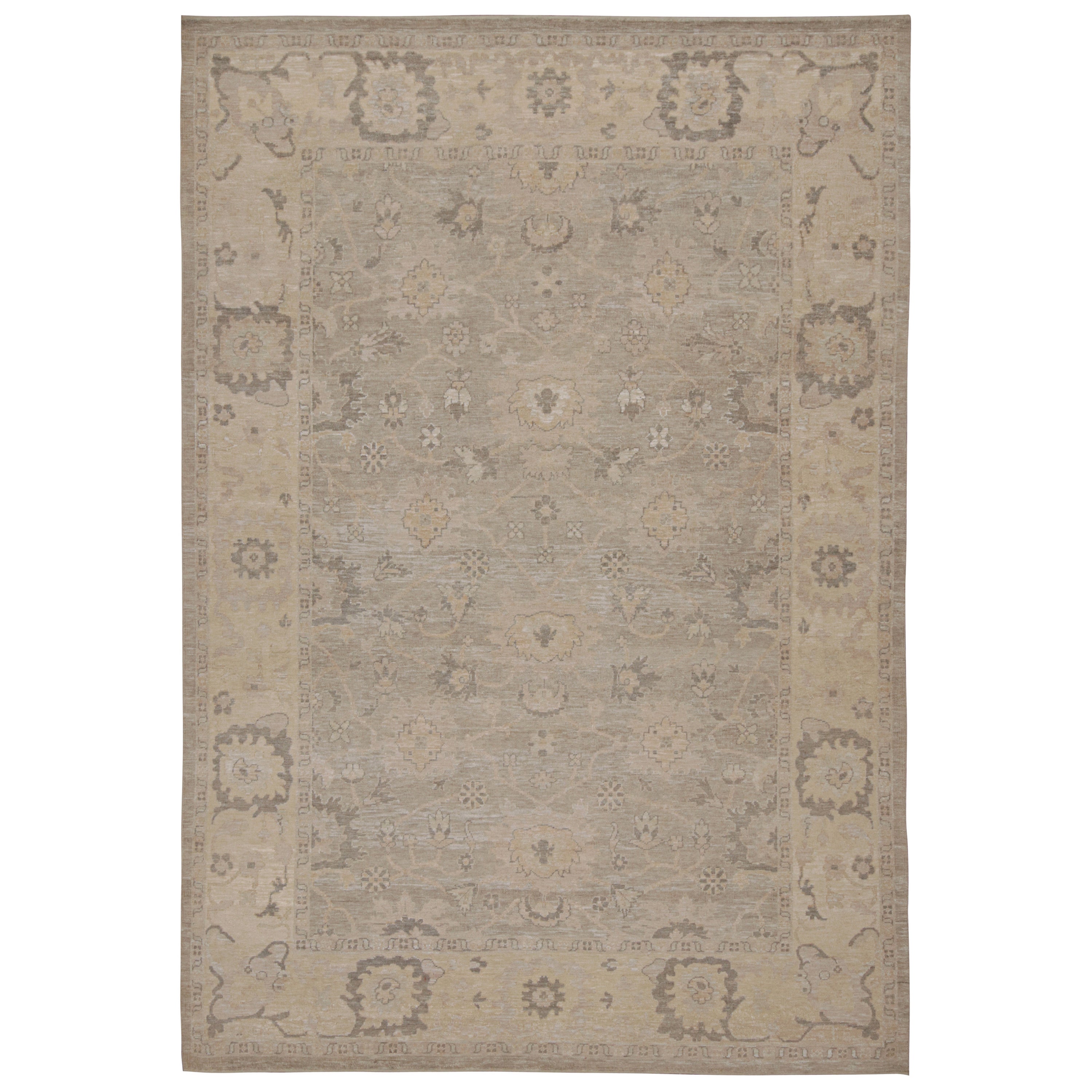 Rug & Kilim’s Oushak Style Rug in Gray & Beige Floral Patterns