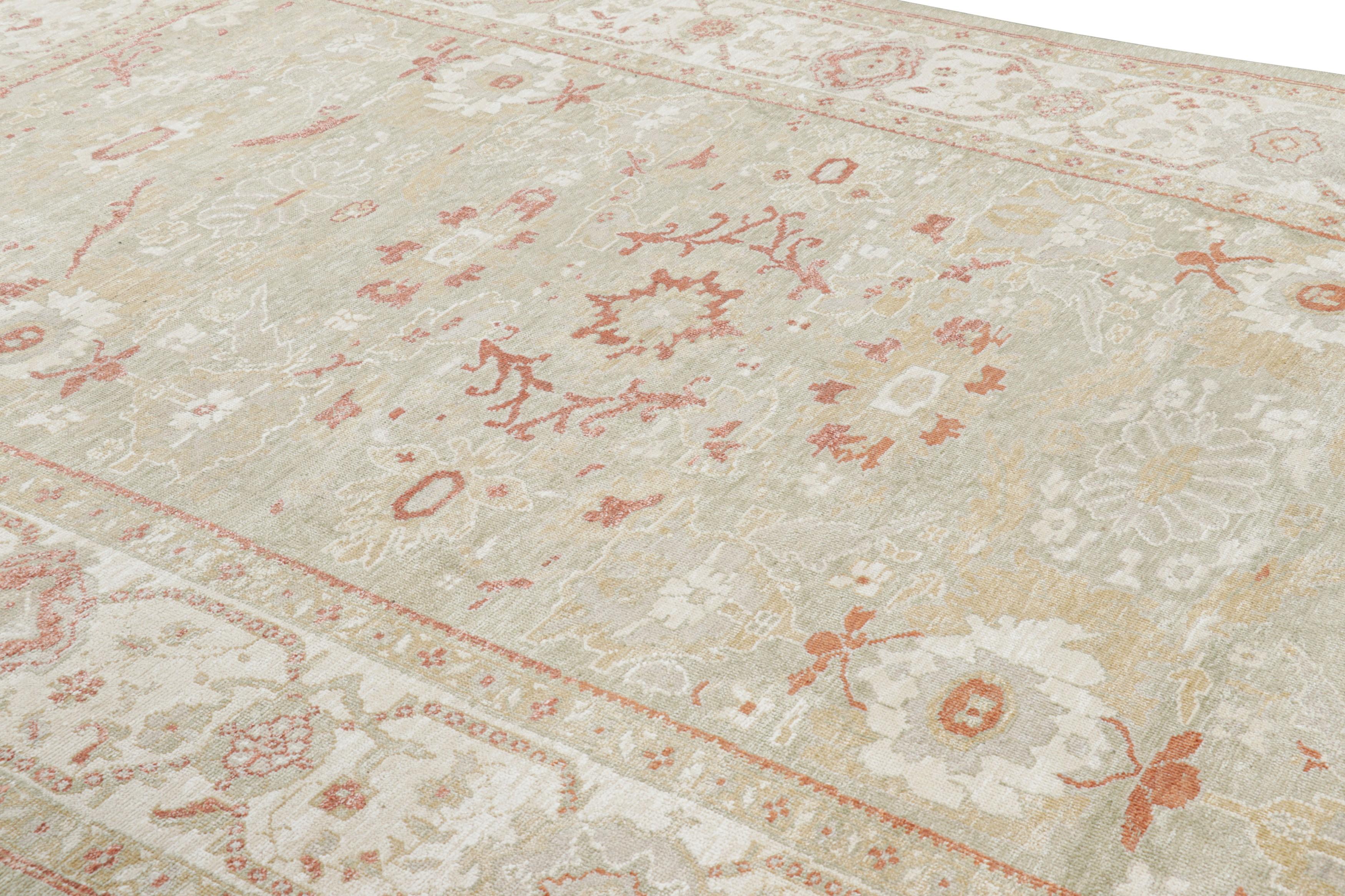 Hand-knotted in wool and silk, this 10x14 rug is a bold reimagining of Oushak rugs in one of Rug & Kilim’s most elegant new Modern Classics Collections.

On the Design: 

In this piece, a washed light-green field underscores exquisite floral