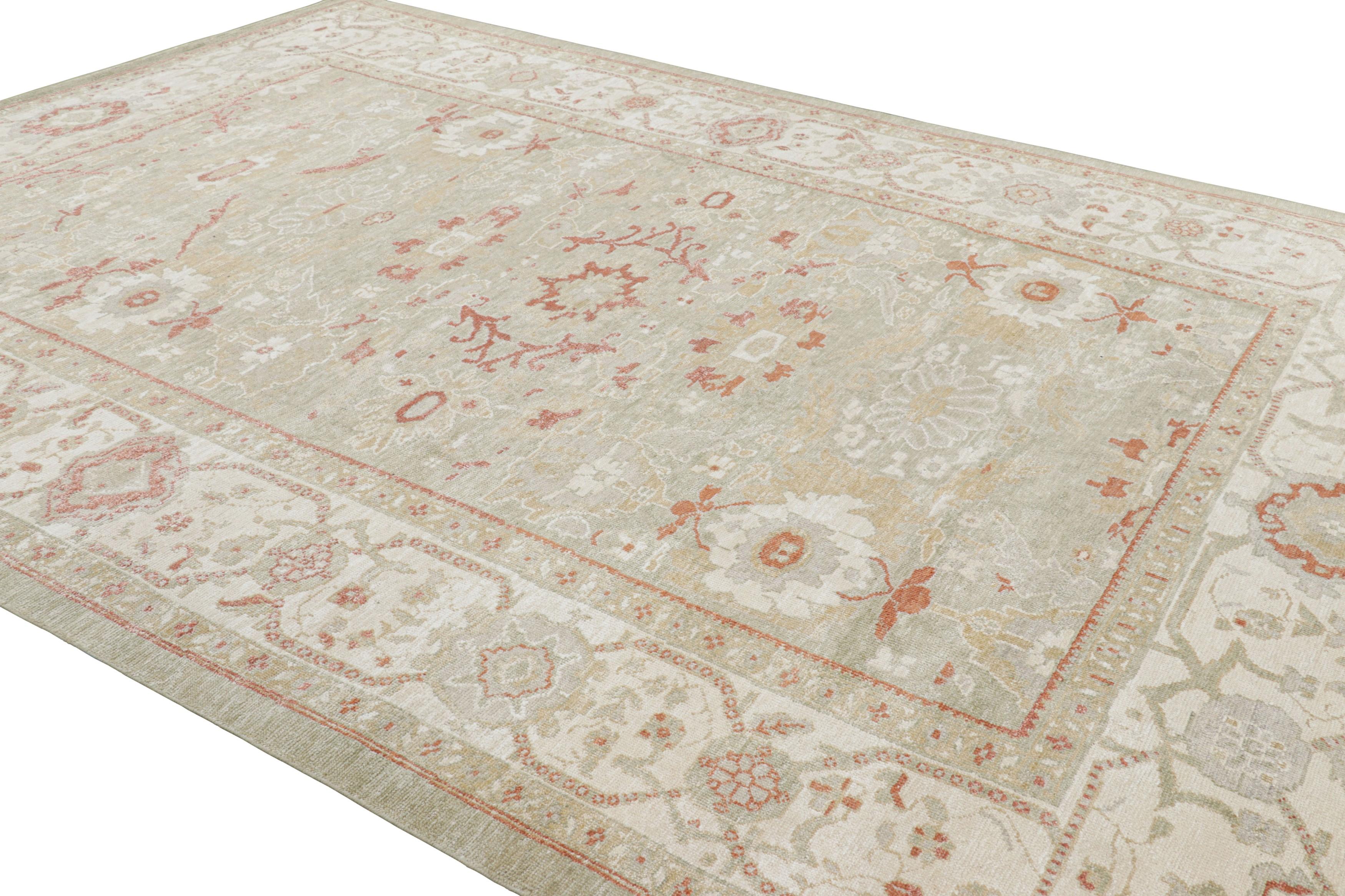 Rug & Kilim’s Oushak Style Rug in Green and Cream with Floral Patterns In New Condition For Sale In Long Island City, NY