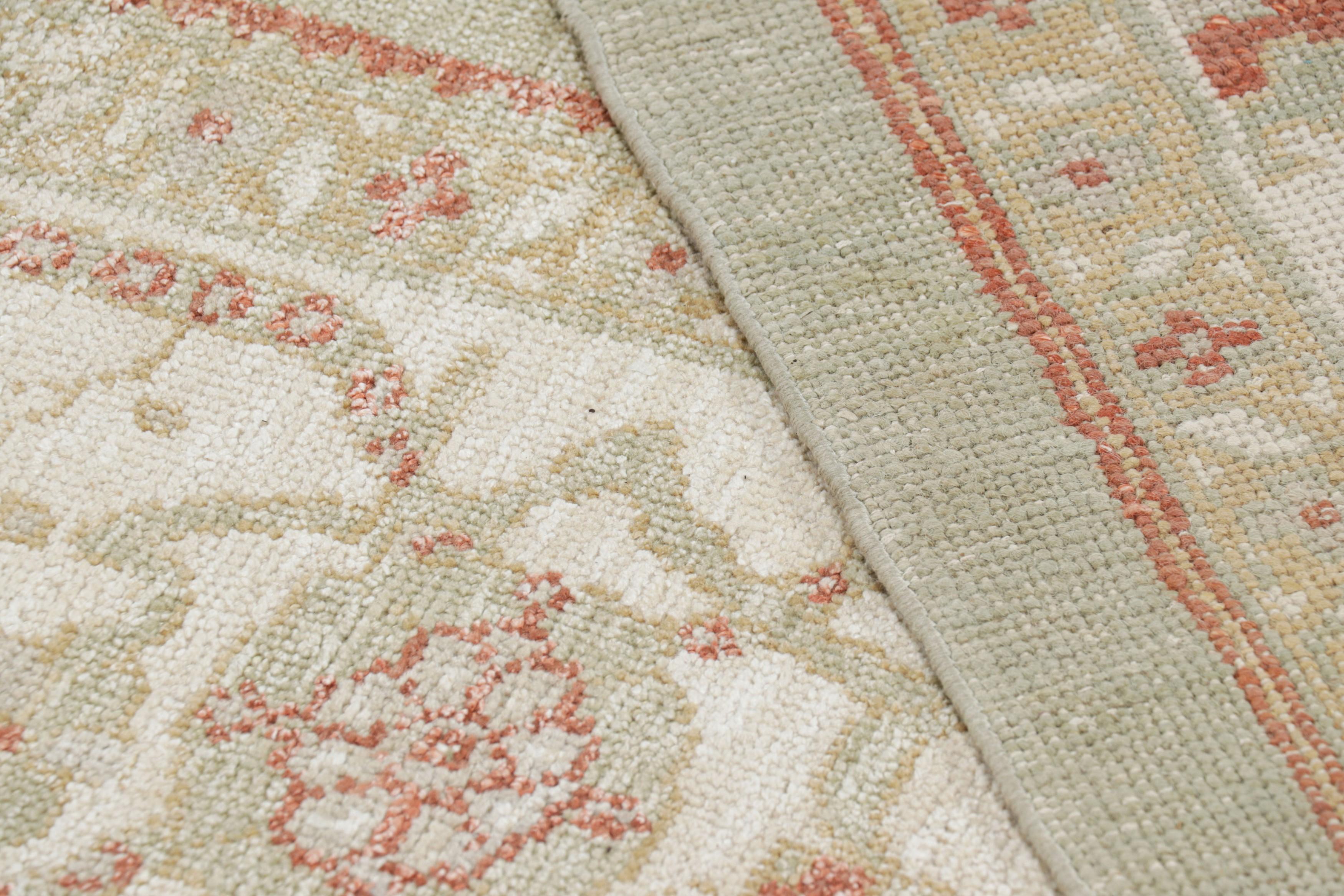 Rug & Kilim’s Oushak Style Rug in Green and Cream with Floral Patterns For Sale 1