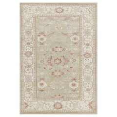 Rug & Kilim’s Oushak Style Rug in Green and Cream with Floral Patterns