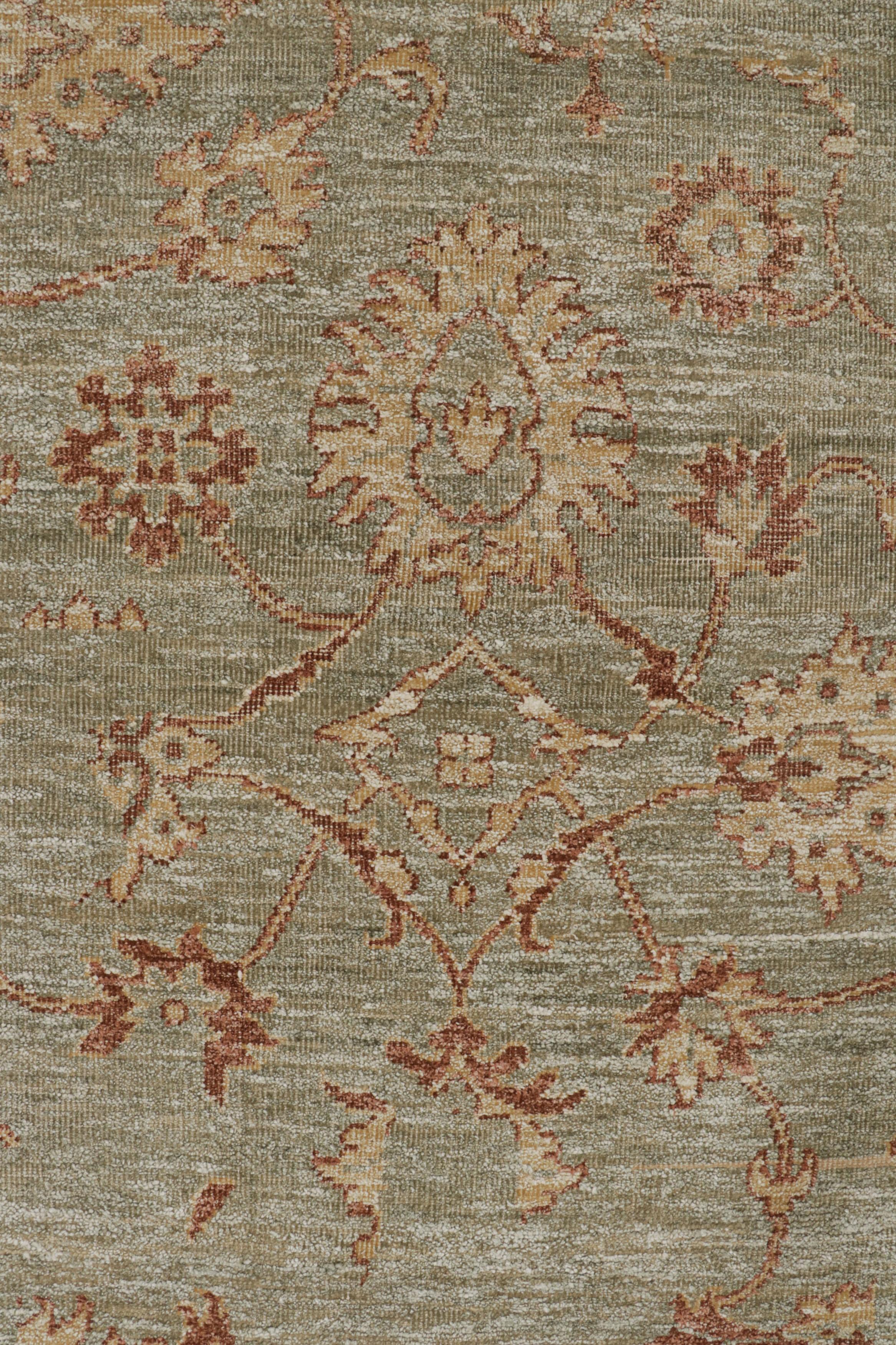 Contemporary Rug & Kilim’s Oushak Style Rug in Green with Gold and Rust Floral Patterns For Sale