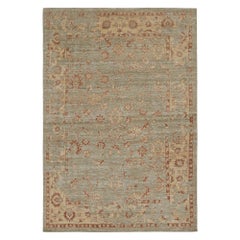 Rug & Kilim's Oushak Style Rug in Green with Gold and Rust Floral Patterns (tapis de style Oushak en vert avec des motifs floraux or et rouille)