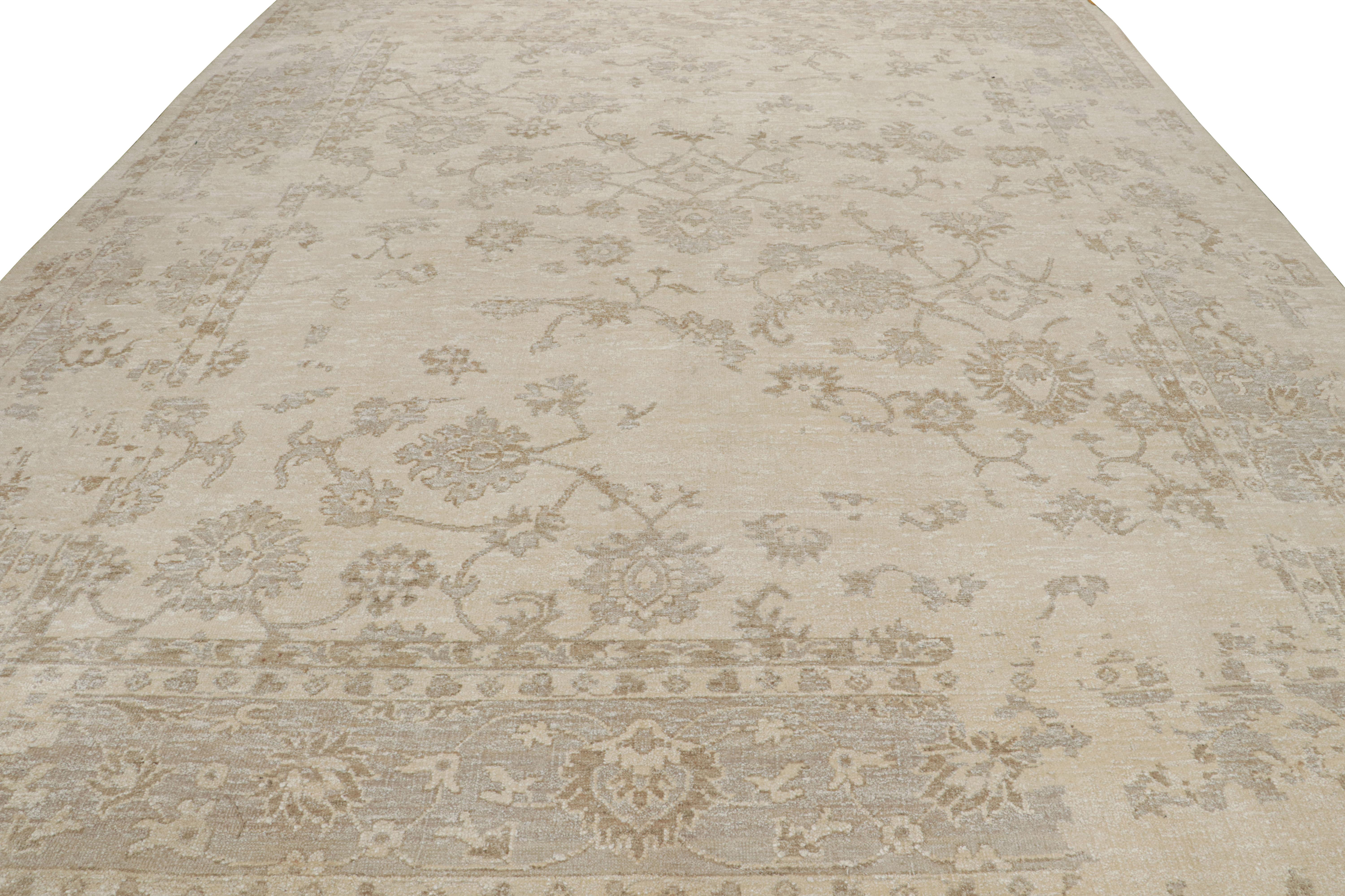 Indian Rug & Kilim’s Oushak style rug in Greige & Brown Floral Patterns For Sale