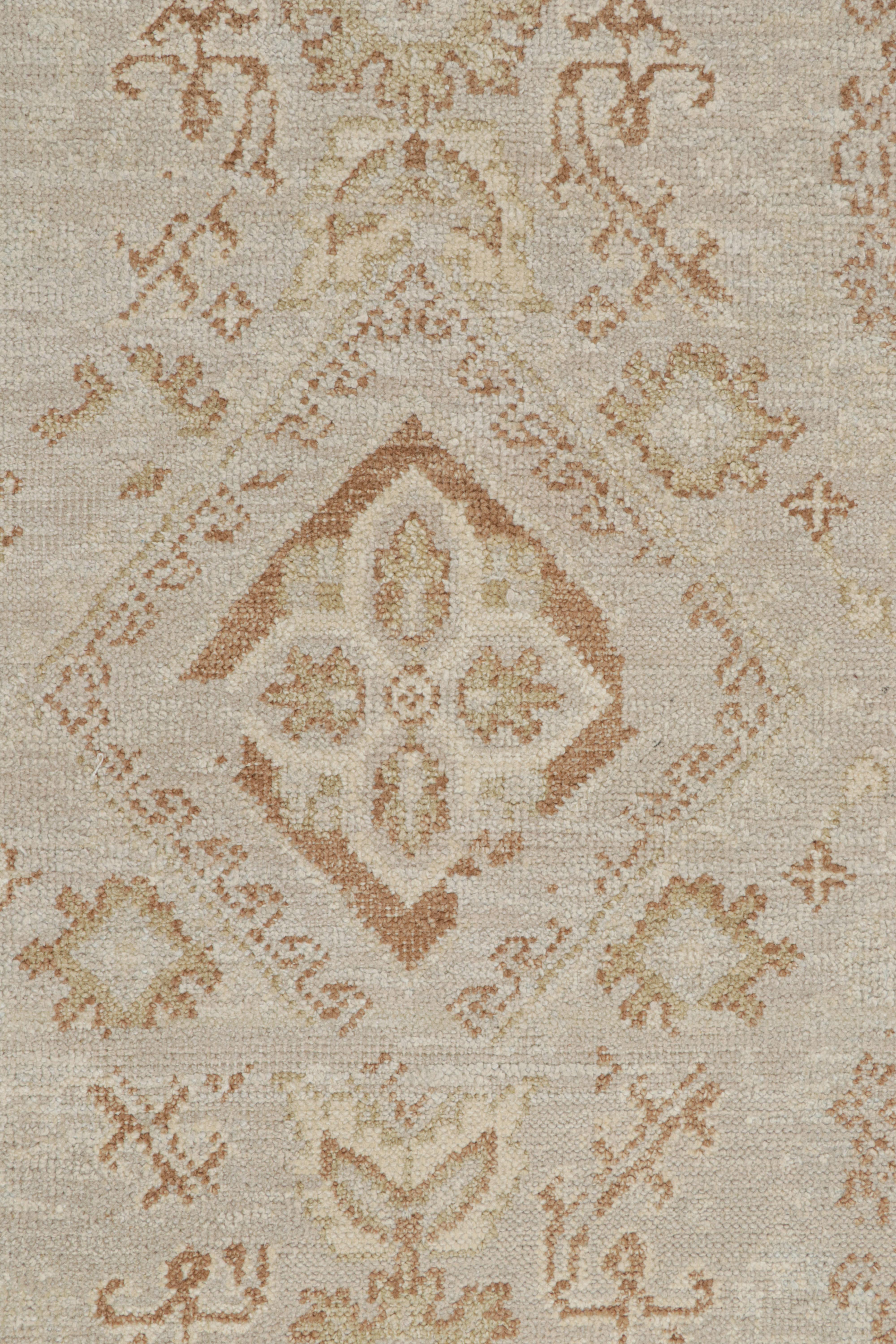 Contemporary Rug & Kilim’s Oushak style rug in Greige & Brown Floral Patterns For Sale