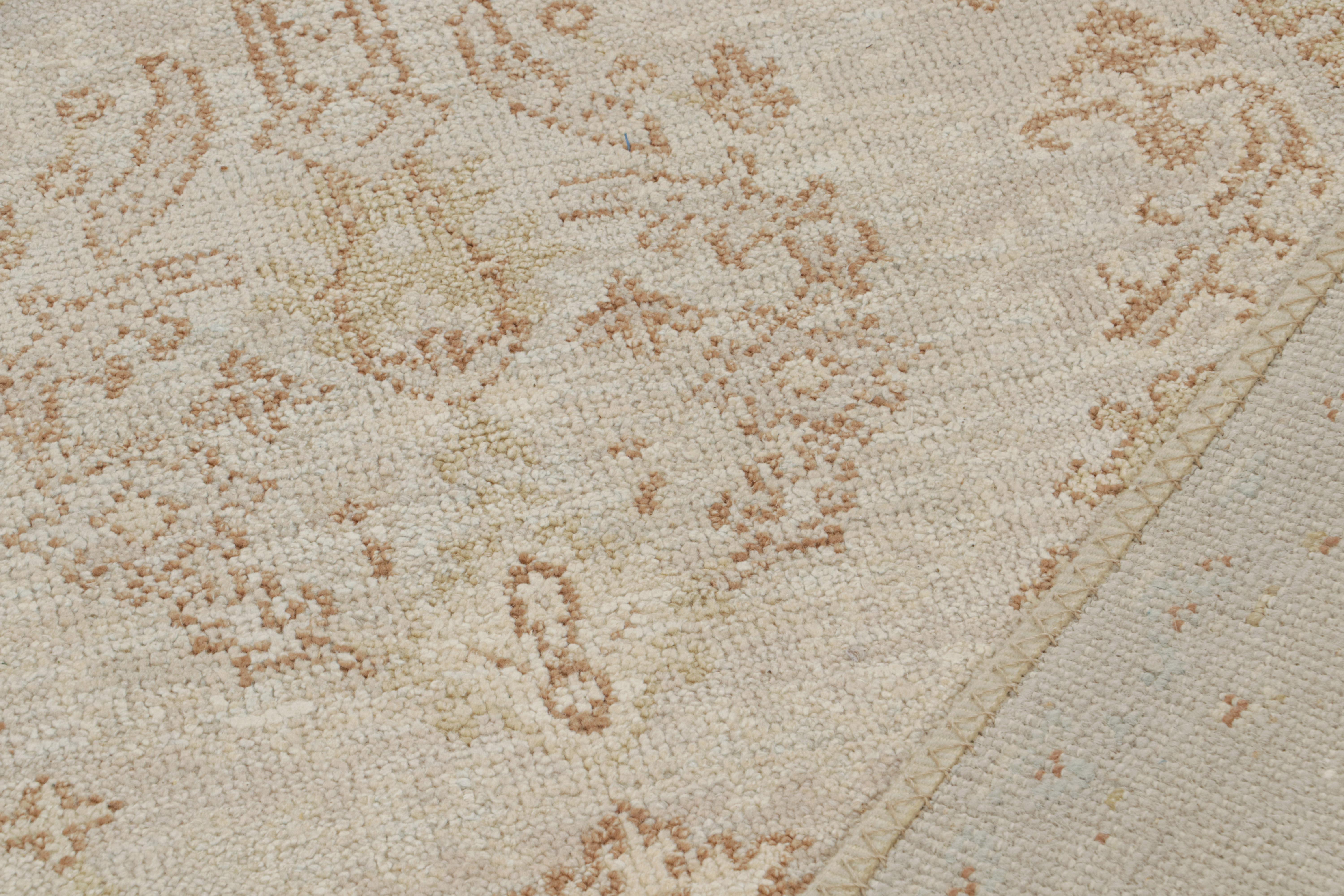 Silk Rug & Kilim’s Oushak style rug in Greige & Brown Floral Patterns For Sale