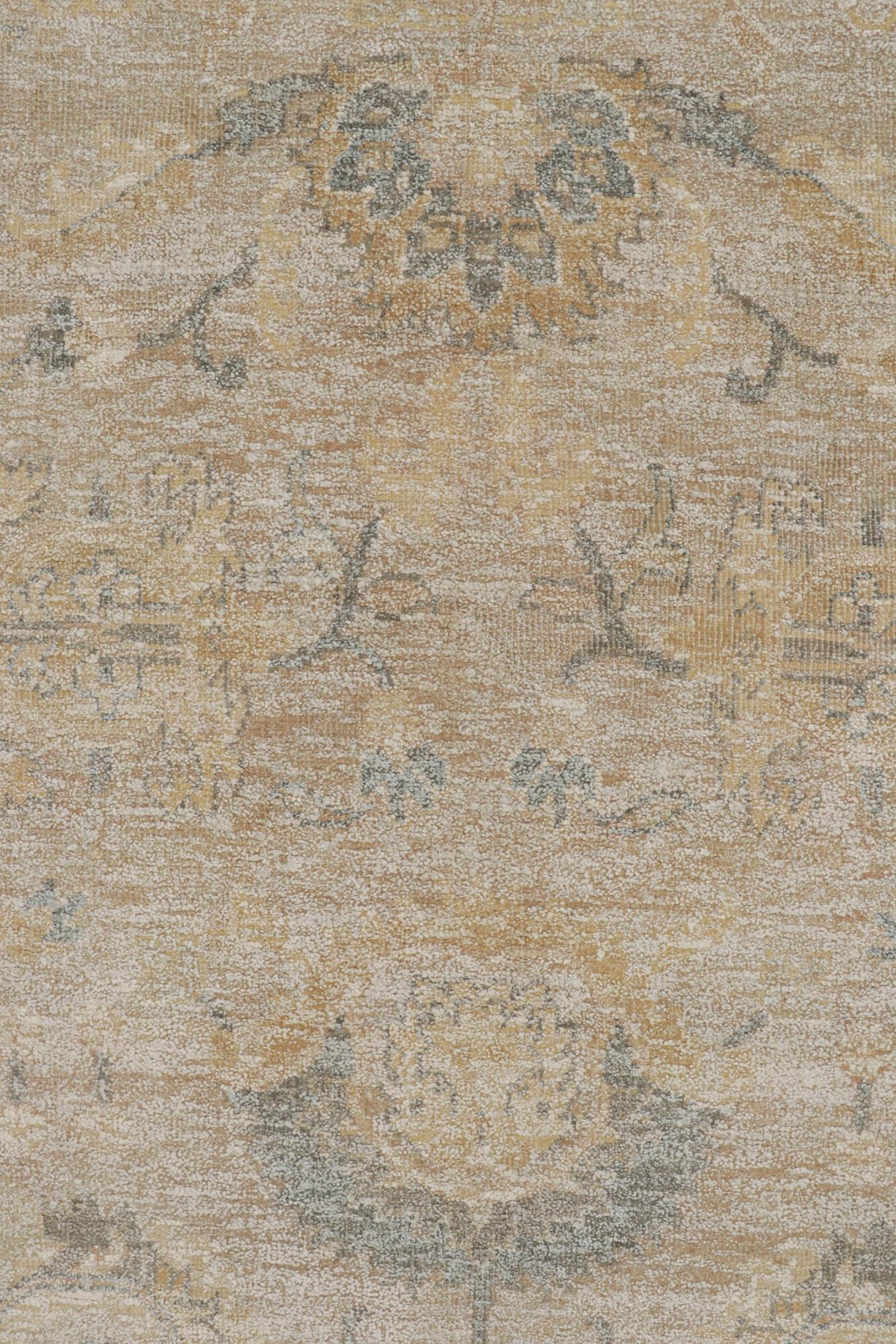 Contemporary Rug & Kilim’s Oushak Style Rug in Grey, Beige & Gold Floral Pattern For Sale