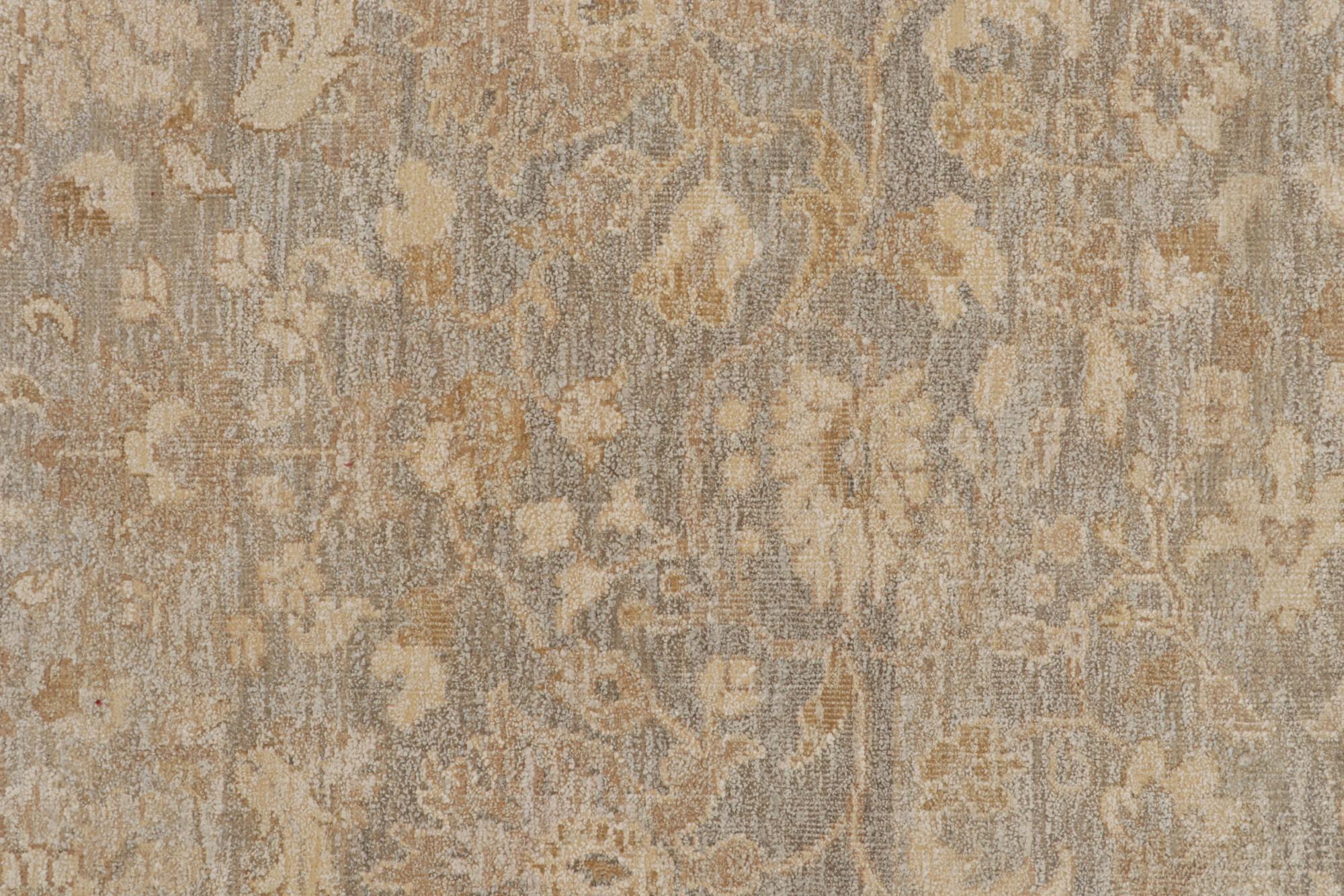 Contemporary Rug & Kilim’s Oushak Style Rug in Grey, Beige & Gold Floral Pattern For Sale