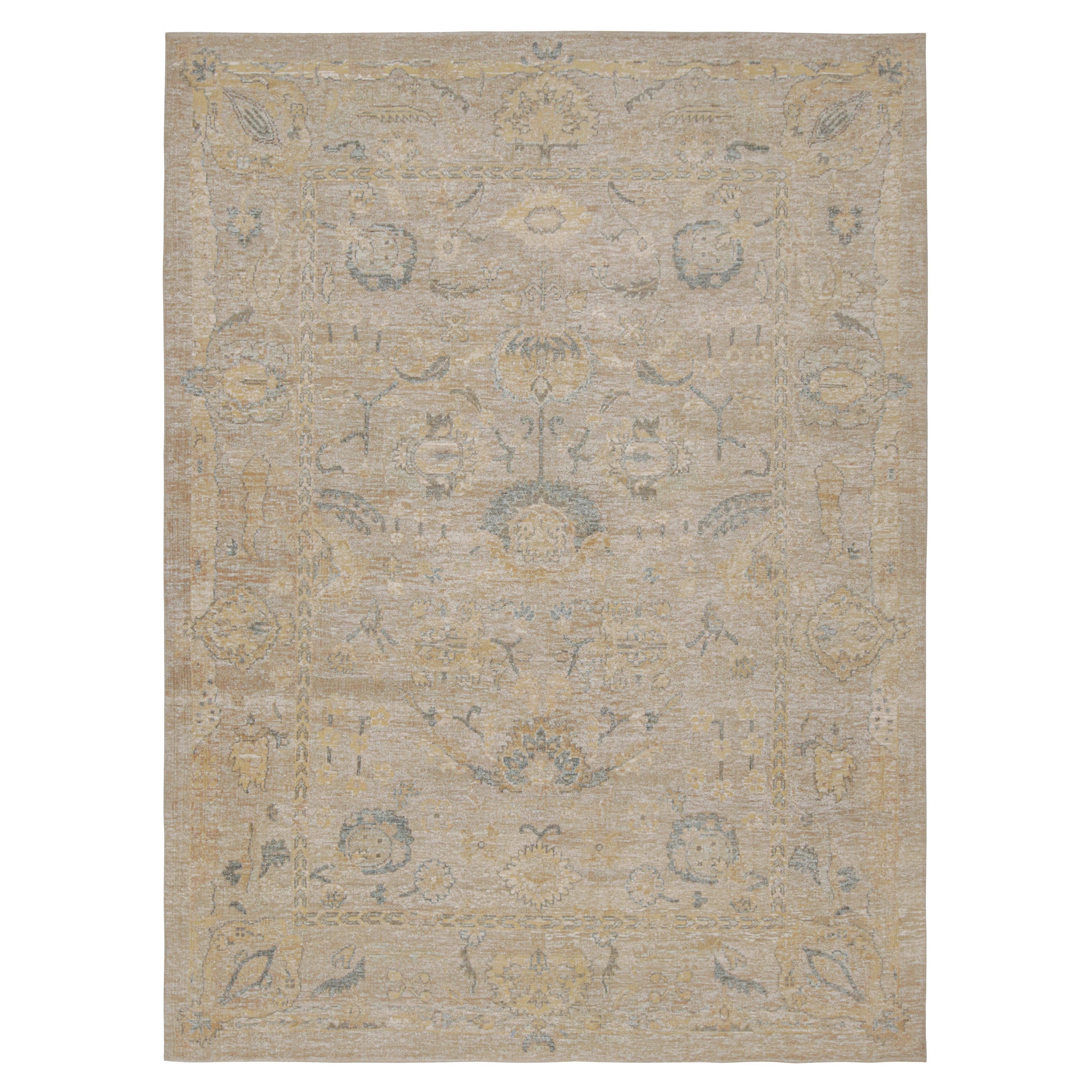 Tapis Oushak de Rug & Kilim à motifs floraux gris, beige et or