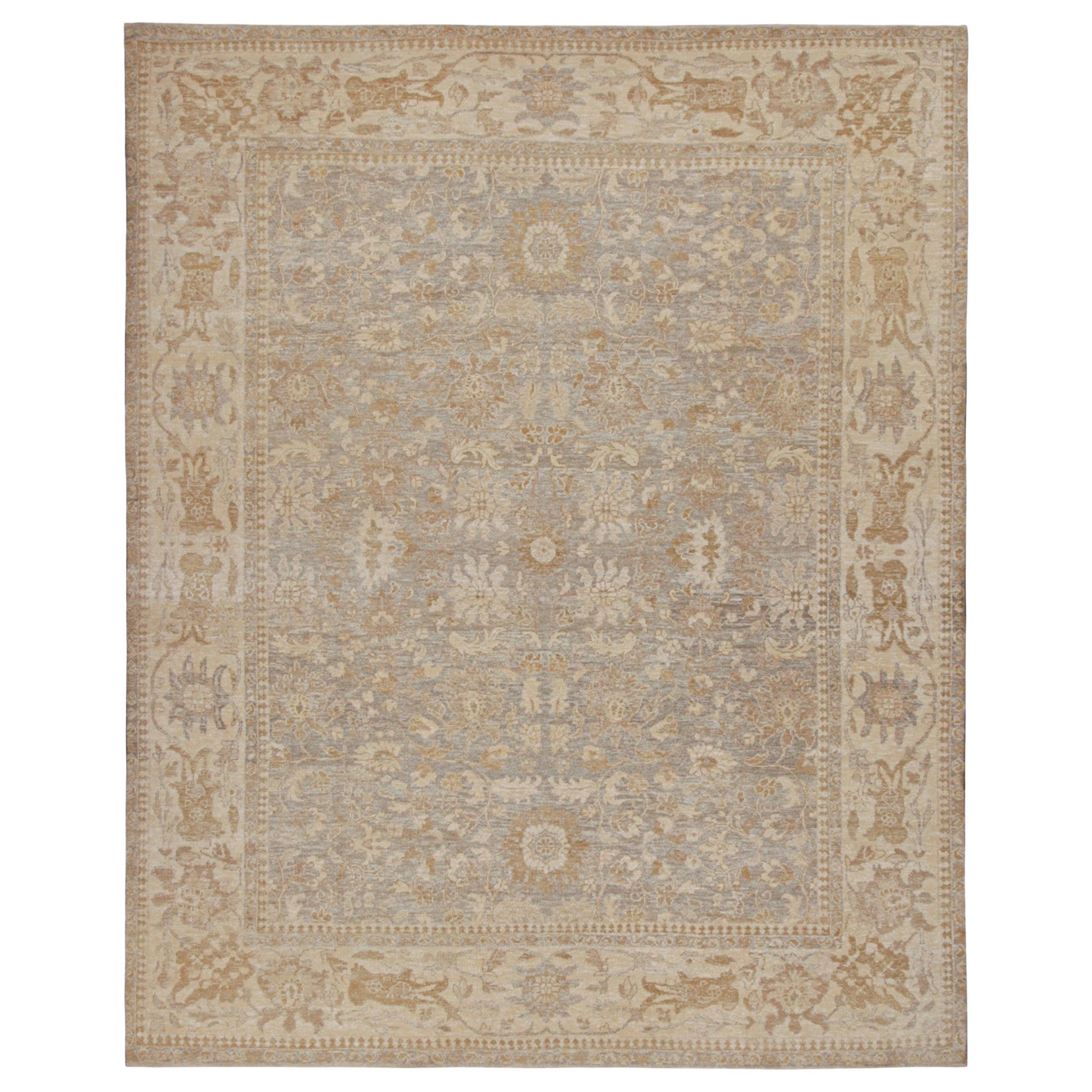 Tapis Oushak de Rug & Kilim à motifs floraux gris, beige et or
