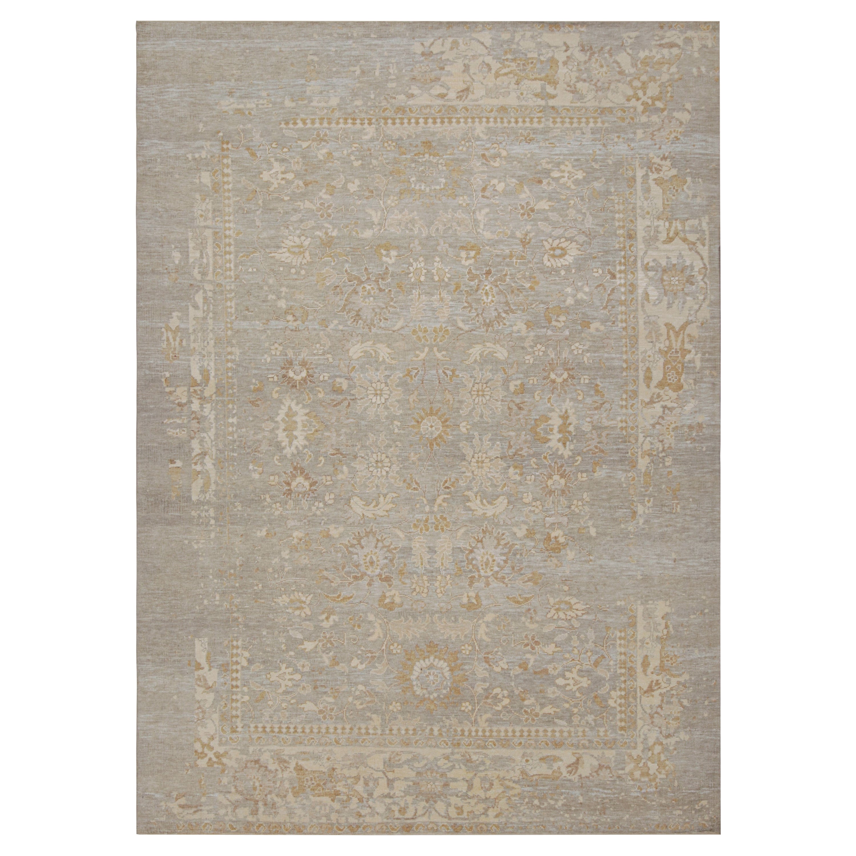 Rug
Kilim
s Oushak Style Teppich in Grau, Beige und Gold mit Blumenmustern