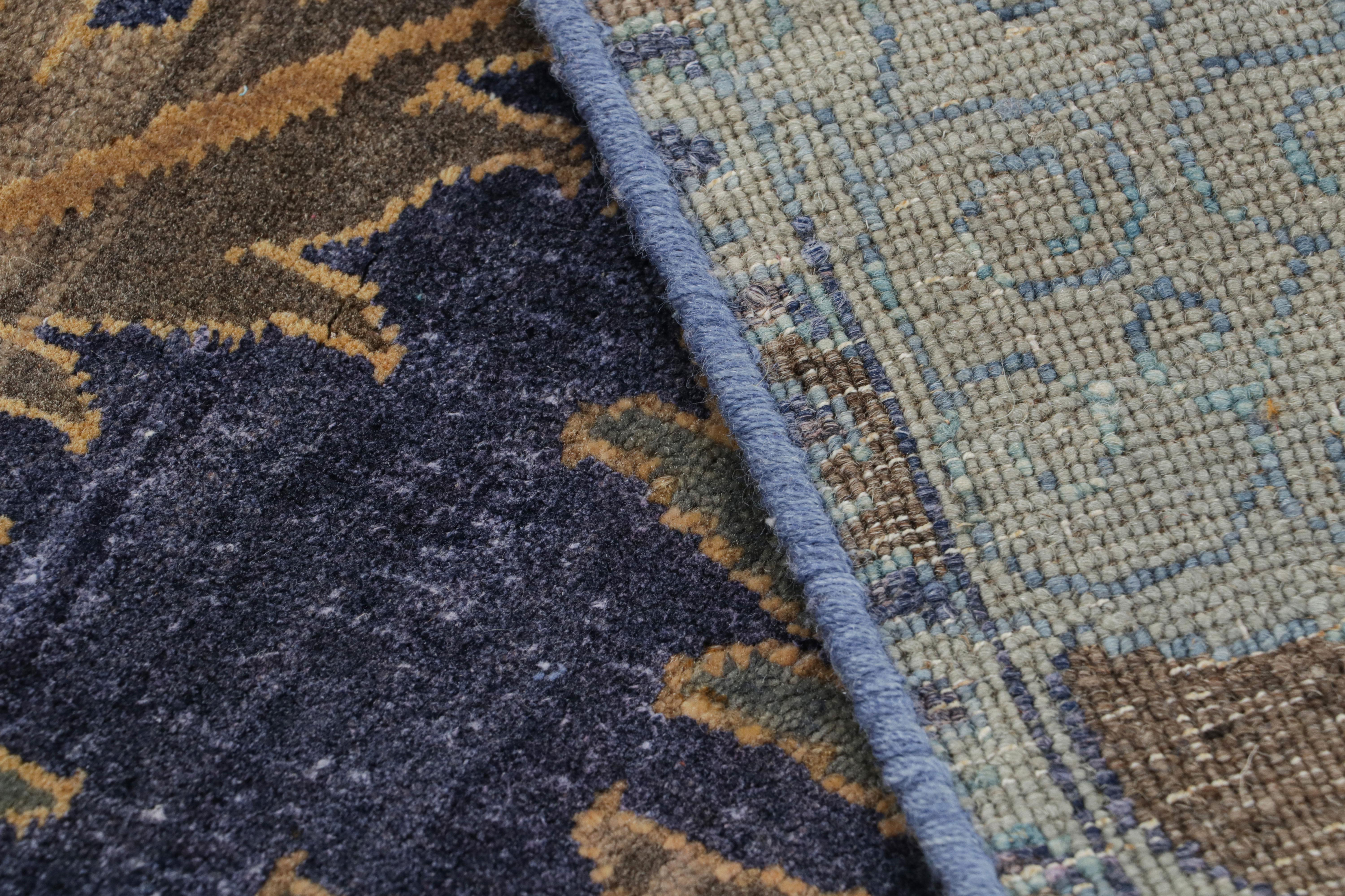 Contemporary Rug & Kilim’s Oushak-Style Rug in Indigo, Brown and Brown Floral Patterns For Sale