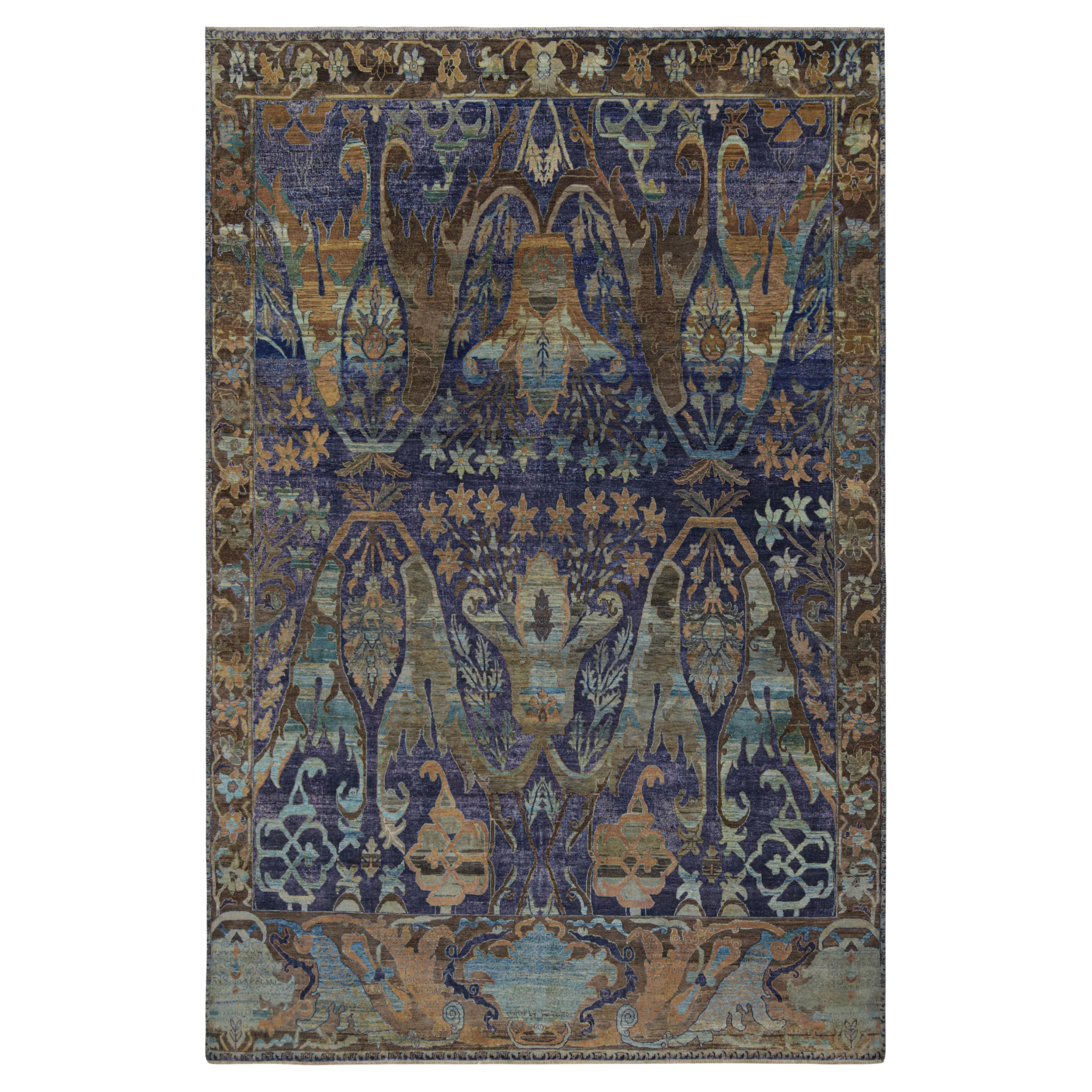 Rug & Kilim’s Oushak-Style Rug in Indigo, Brown and Brown Floral Patterns