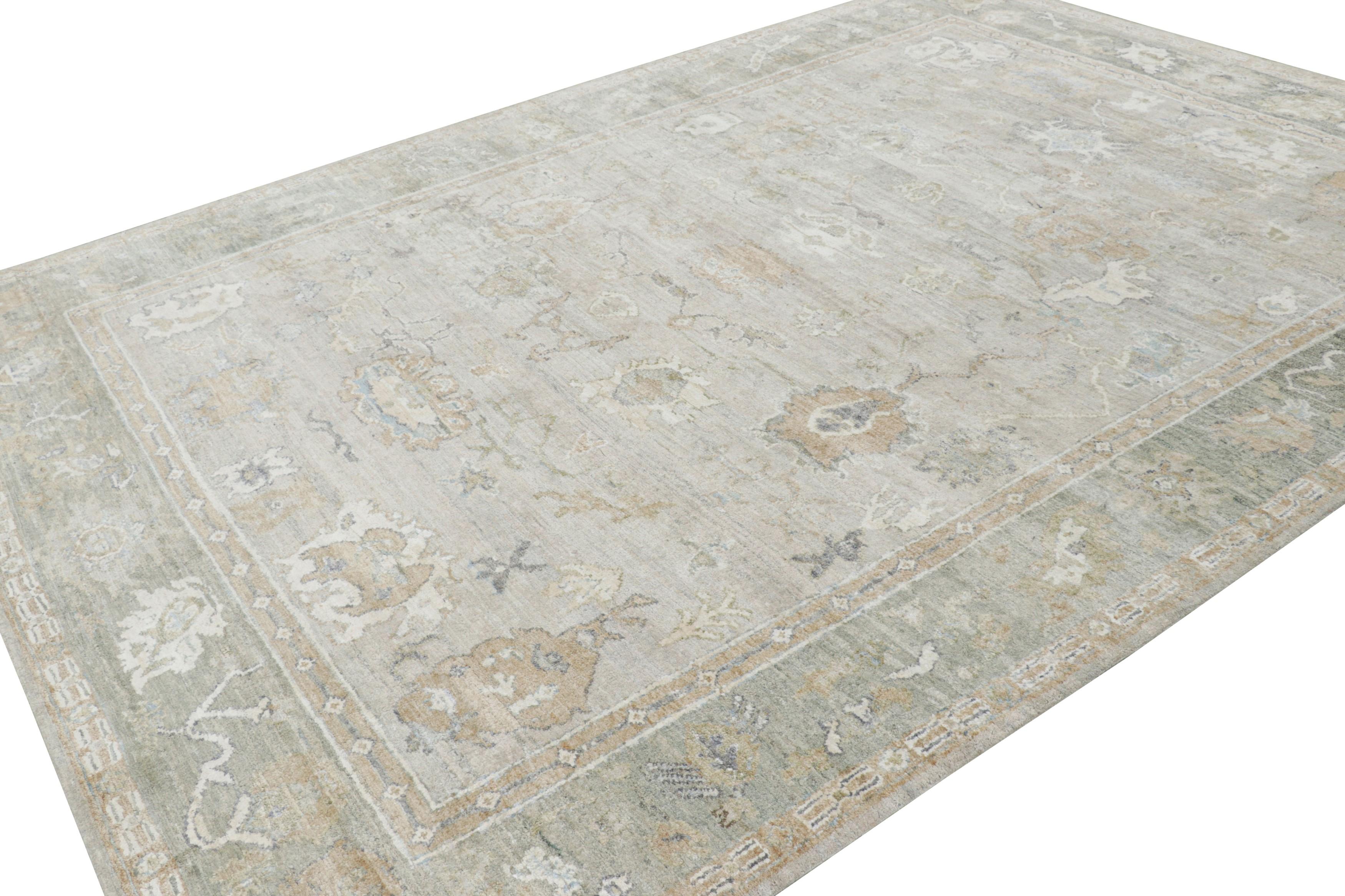 Rug & Kilim’s Oushak Style Rug in Ivory and Green with Floral Patterns In New Condition For Sale In Long Island City, NY