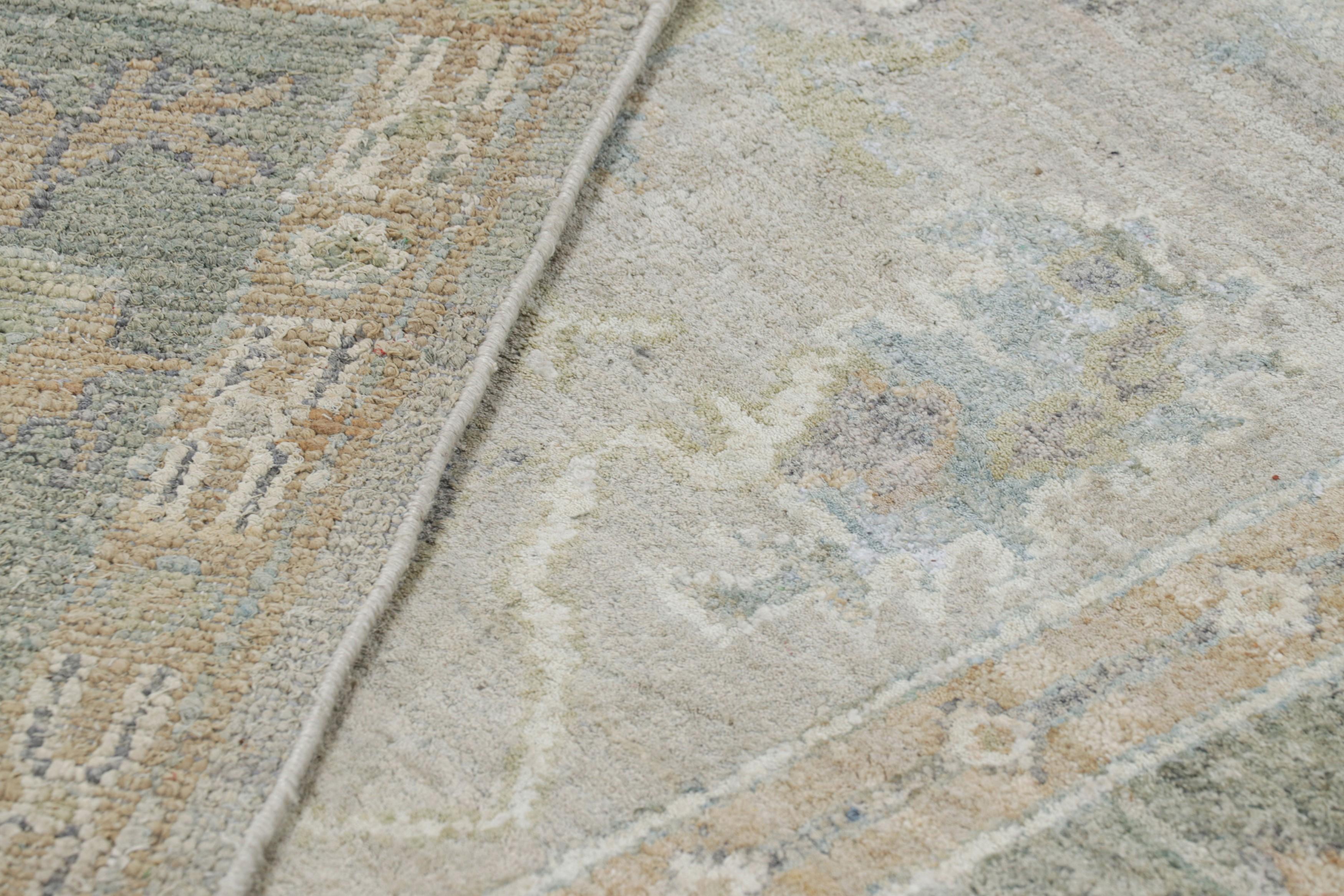 Silk Rug & Kilim’s Oushak Style Rug in Ivory and Green with Floral Patterns For Sale