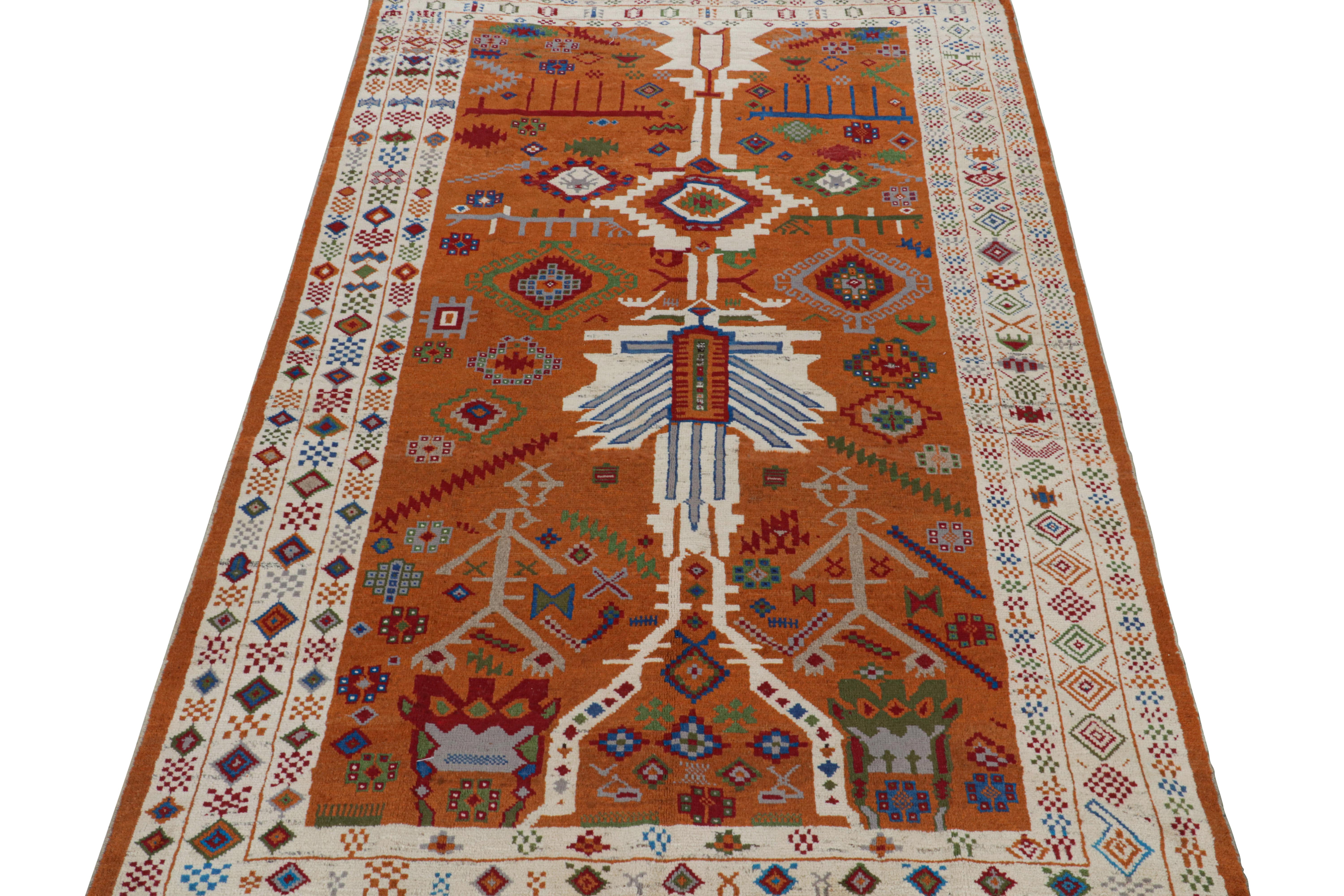 Tribal Rug & Kilim’s Oushak style rug in Orange and White with Geometric Patterns For Sale