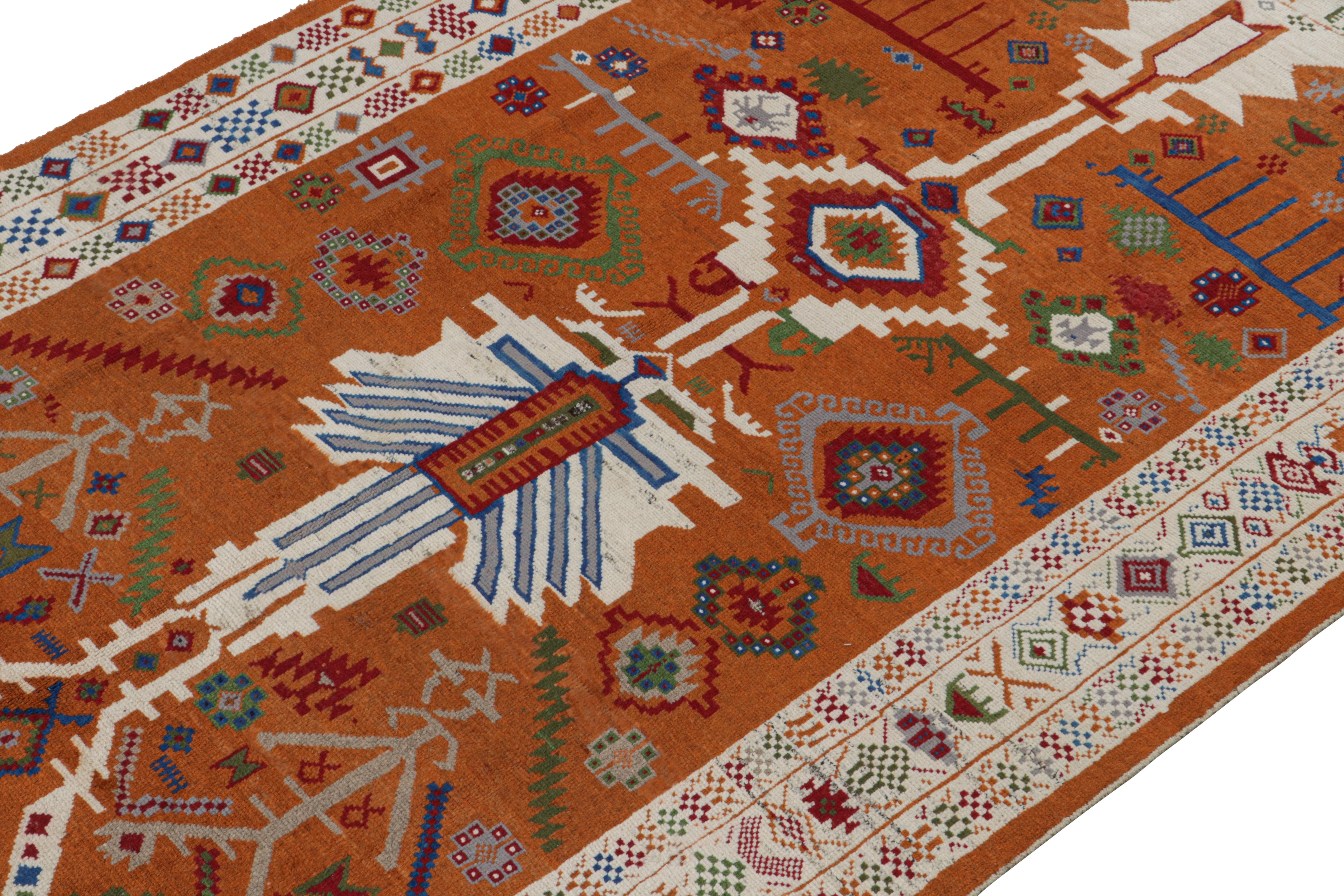 Afghan Rug & Kilim’s Oushak style rug in Orange and White with Geometric Patterns For Sale