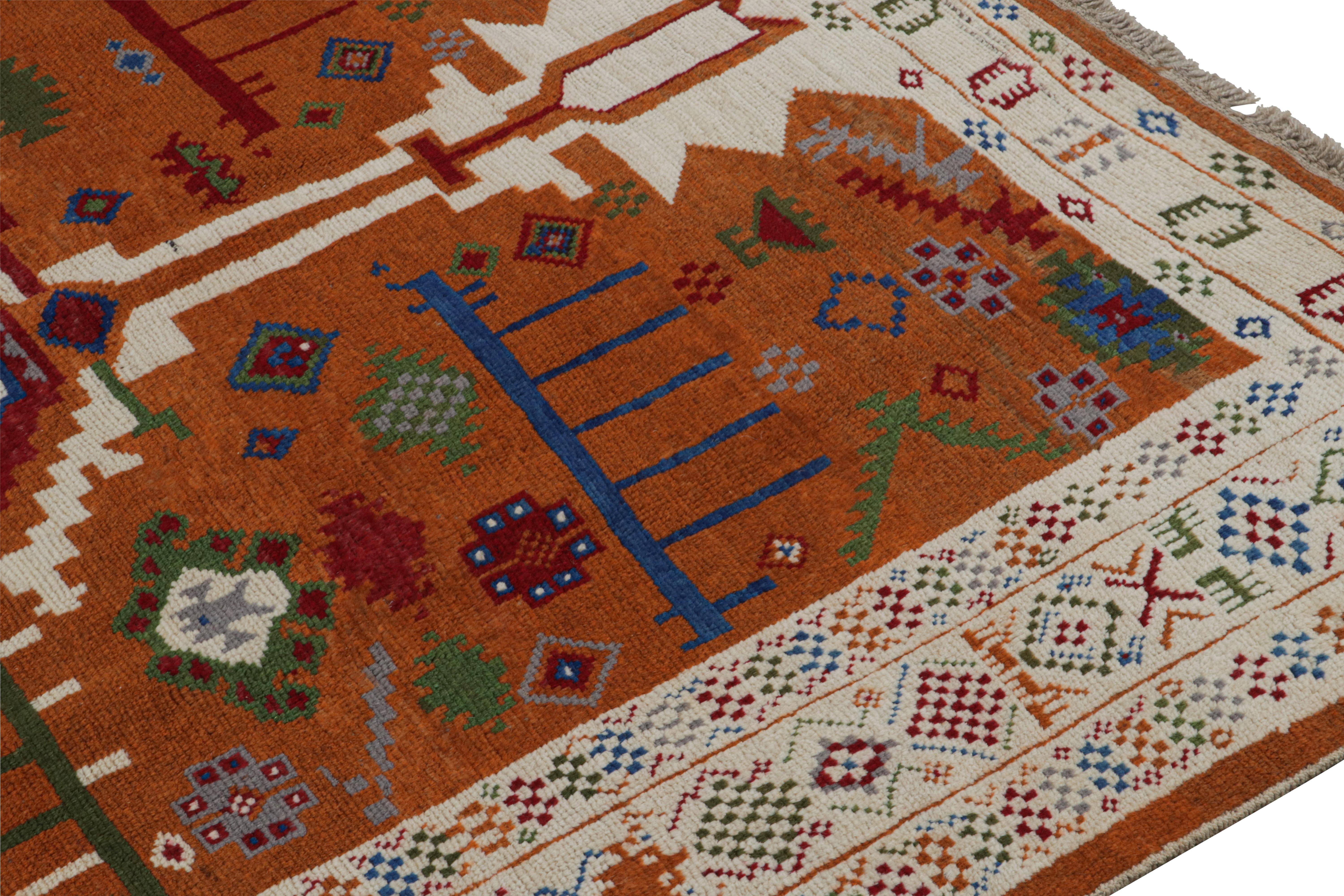 Noué à la main Tapis de style Oushak de Rug & Kilim en orange et blanc avec motifs géométriques en vente