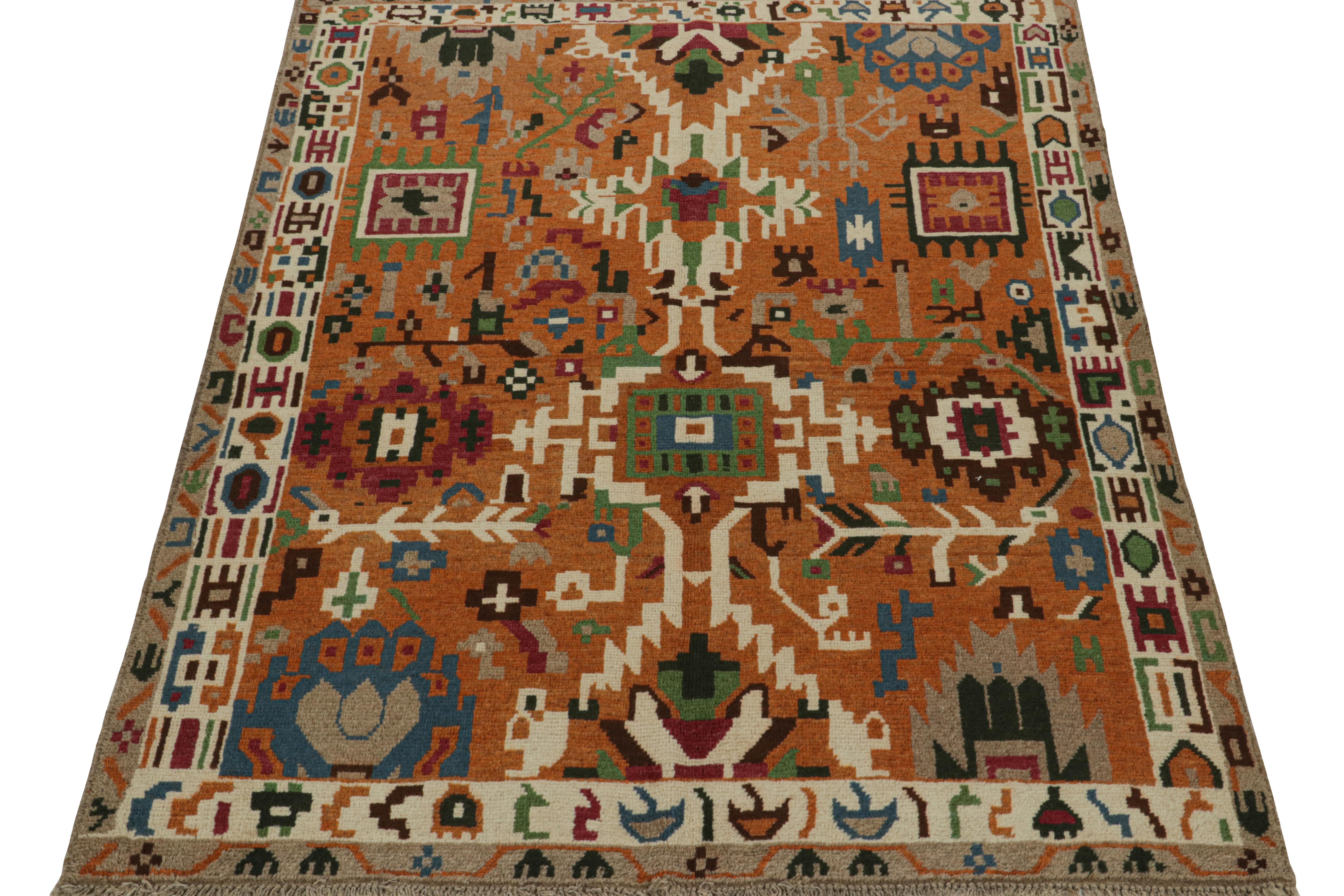 Tribal Rug & Kilim’s Oushak style rug in Orange with Colorful Geometric Patterns For Sale