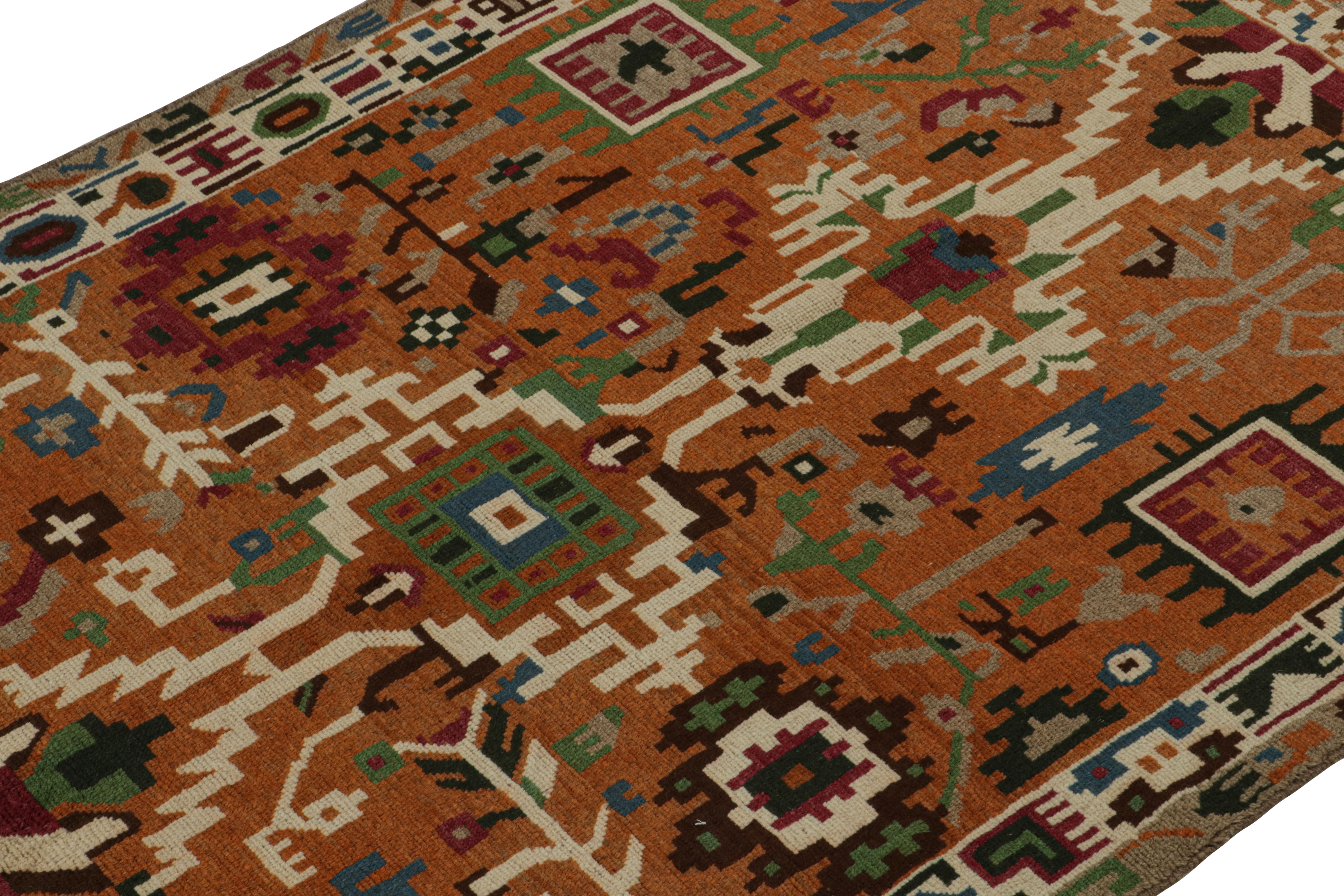 Afghan Tapis de style Oushak de Rug & Kilim en orange avec des motifs géométriques colorés en vente