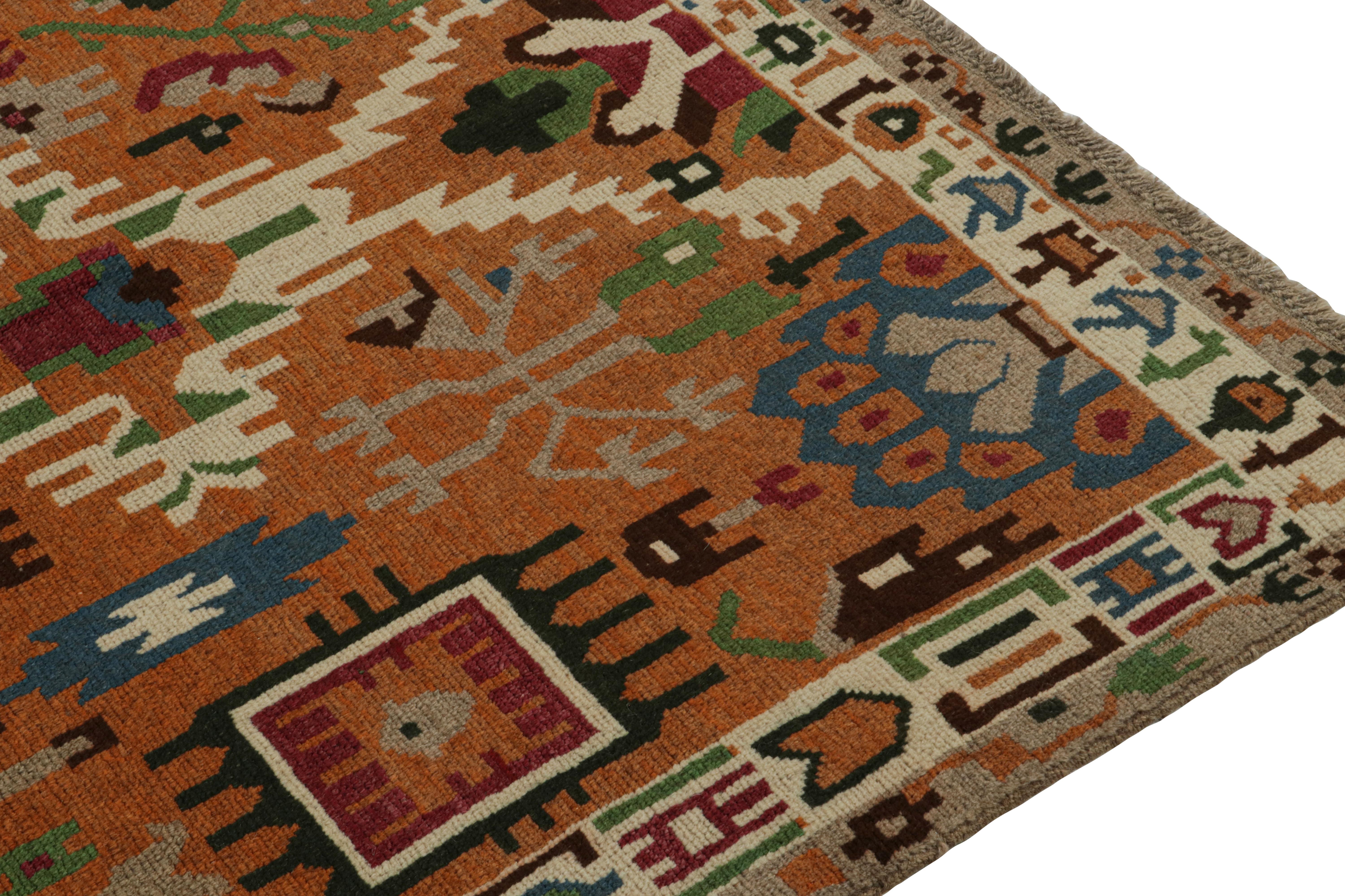 Alfombra de estilo Oushak de Rug & Kilim en naranja con motivos geométricos de colores Anudado a mano en venta