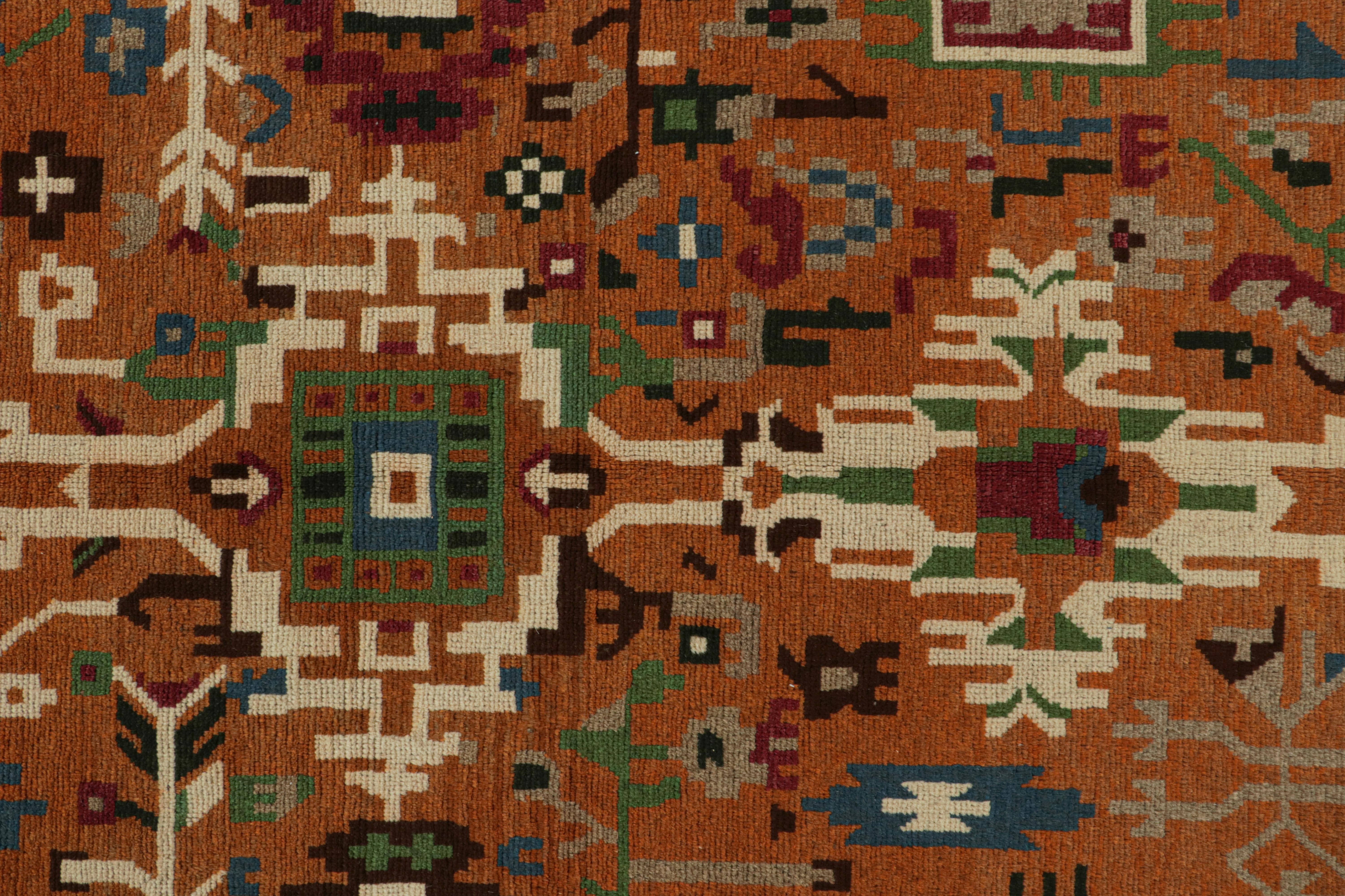 Alfombra de estilo Oushak de Rug & Kilim en naranja con motivos geométricos de colores en Nuevo estado para la venta en Long Island City, NY