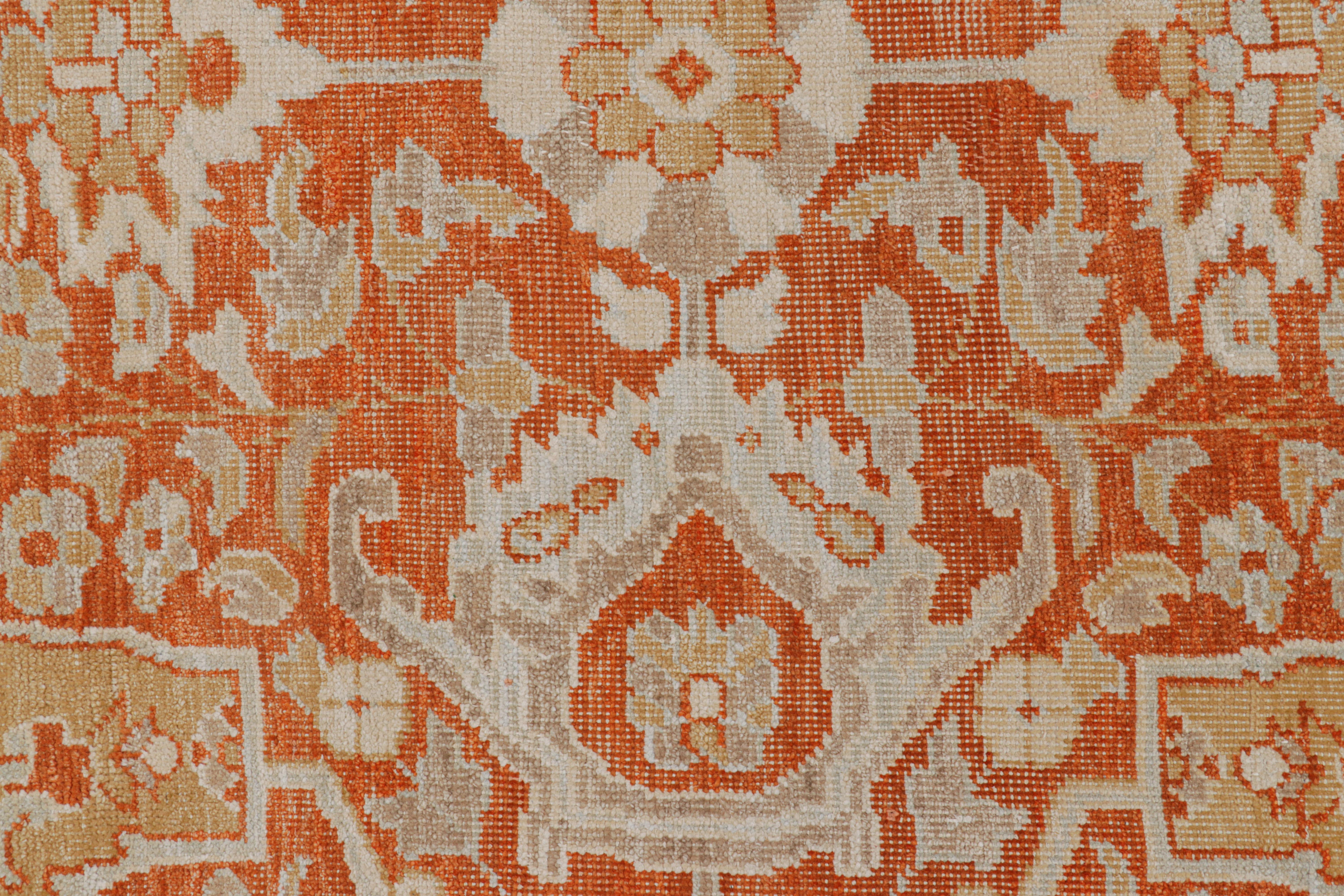 Modern Rug & Kilim’s Oushak Style Rug in Orange with Floral Patterns in Beige and Gold For Sale