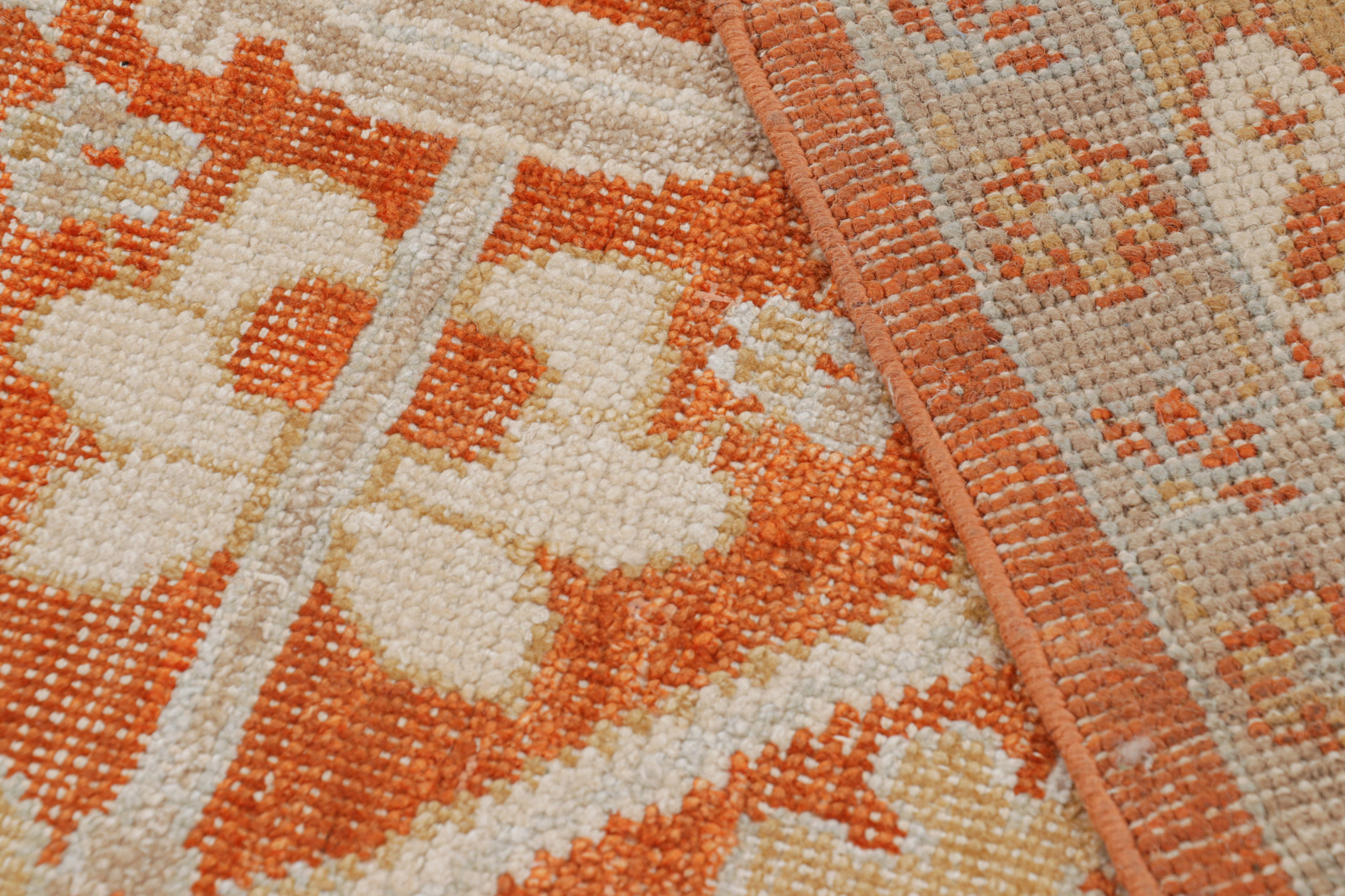 Wool Rug & Kilim’s Oushak Style Rug in Orange with Floral Patterns in Beige and Gold For Sale