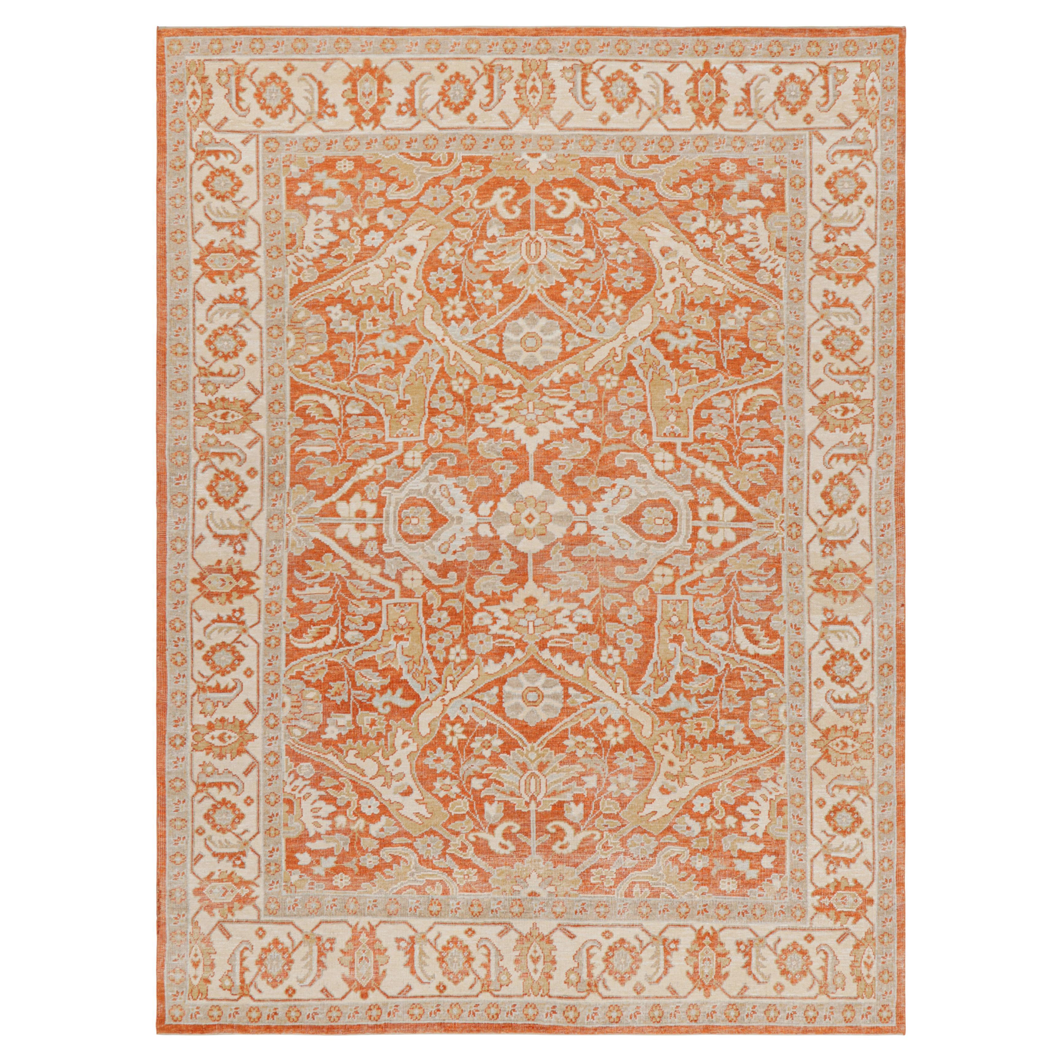 Rug & Kilim’s Oushak Style Rug in Orange with Floral Patterns in Beige and Gold For Sale