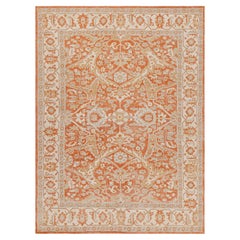 Rug & Kilim's Oushak Style Rug in Orange with Floral Patterns in Beige and Gold (Tapis de style Oushak en orange avec des motifs floraux en beige et or)