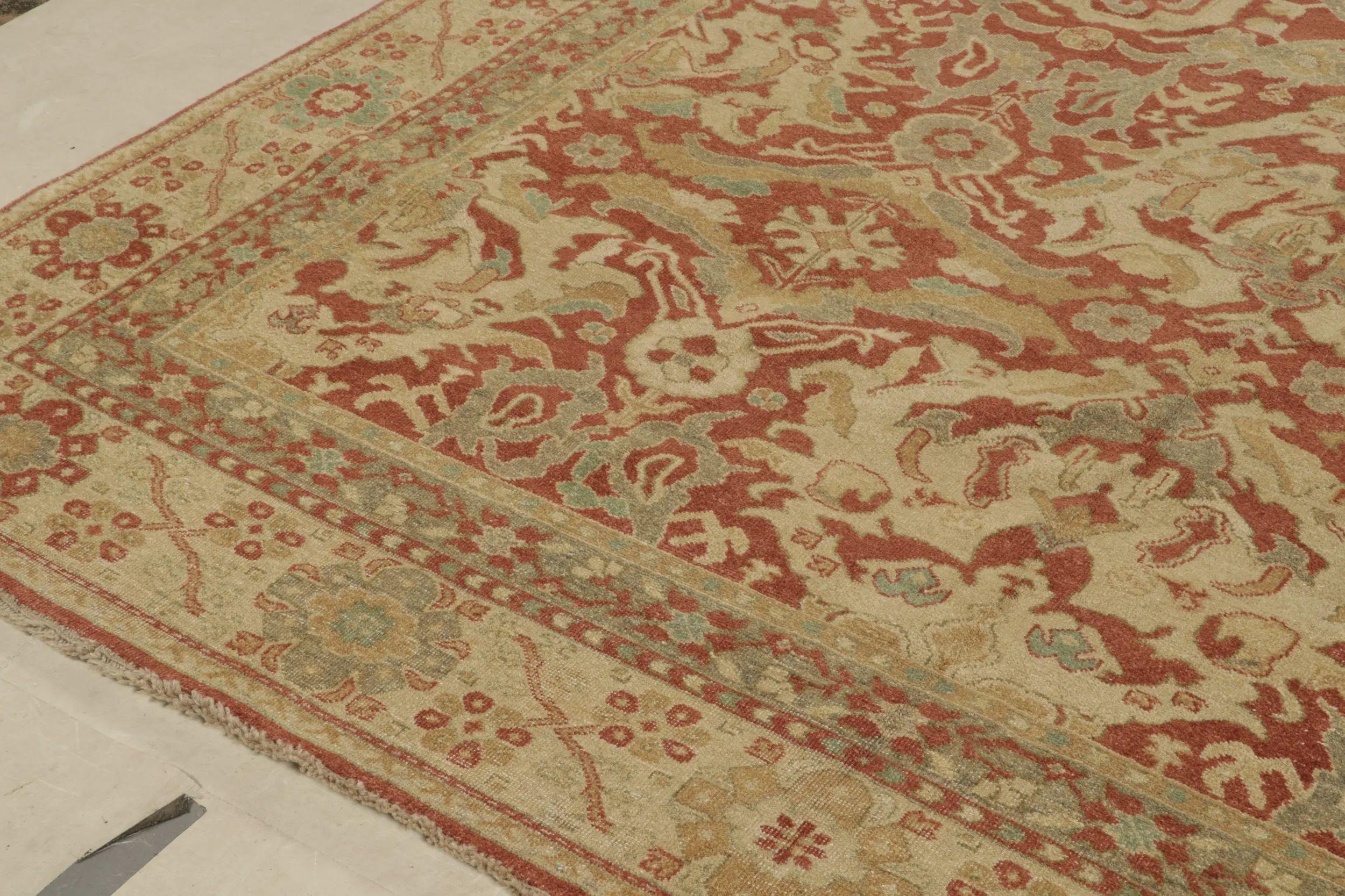 XXIe siècle et contemporain Tapis de style Oushak de Rug & Kilim au motif floral rouge, beige et gris-bleu en vente