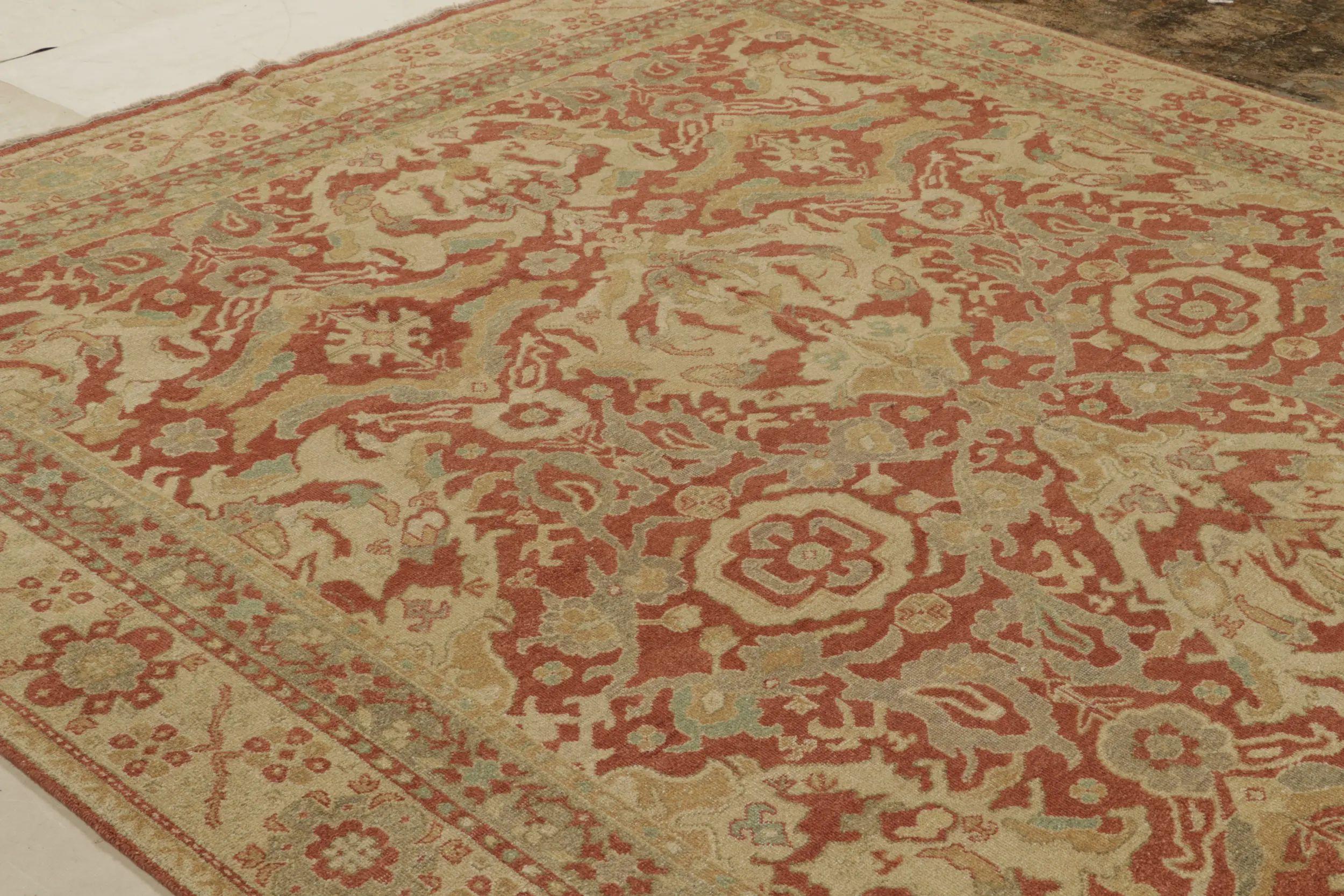 Rug & Kilim's Oushak style Rug in Red, Beige and Gray-Blue Floral Pattern (tapis de style Oushak en rouge, beige et bleu-gris) Neuf - En vente à Long Island City, NY