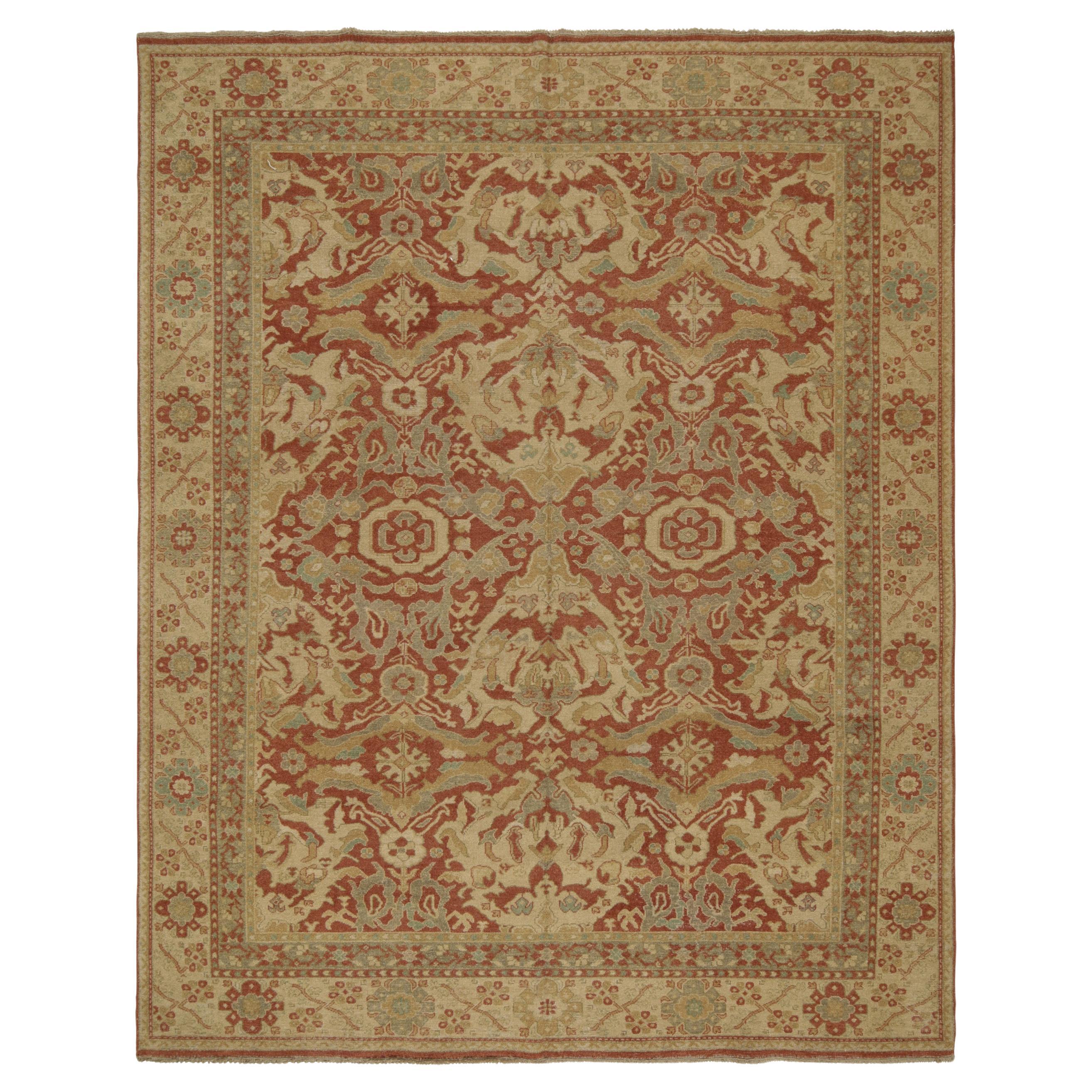 Rug & Kilim’s Oushak style Rug in Red, Beige and Gray-Blue Floral Pattern For Sale