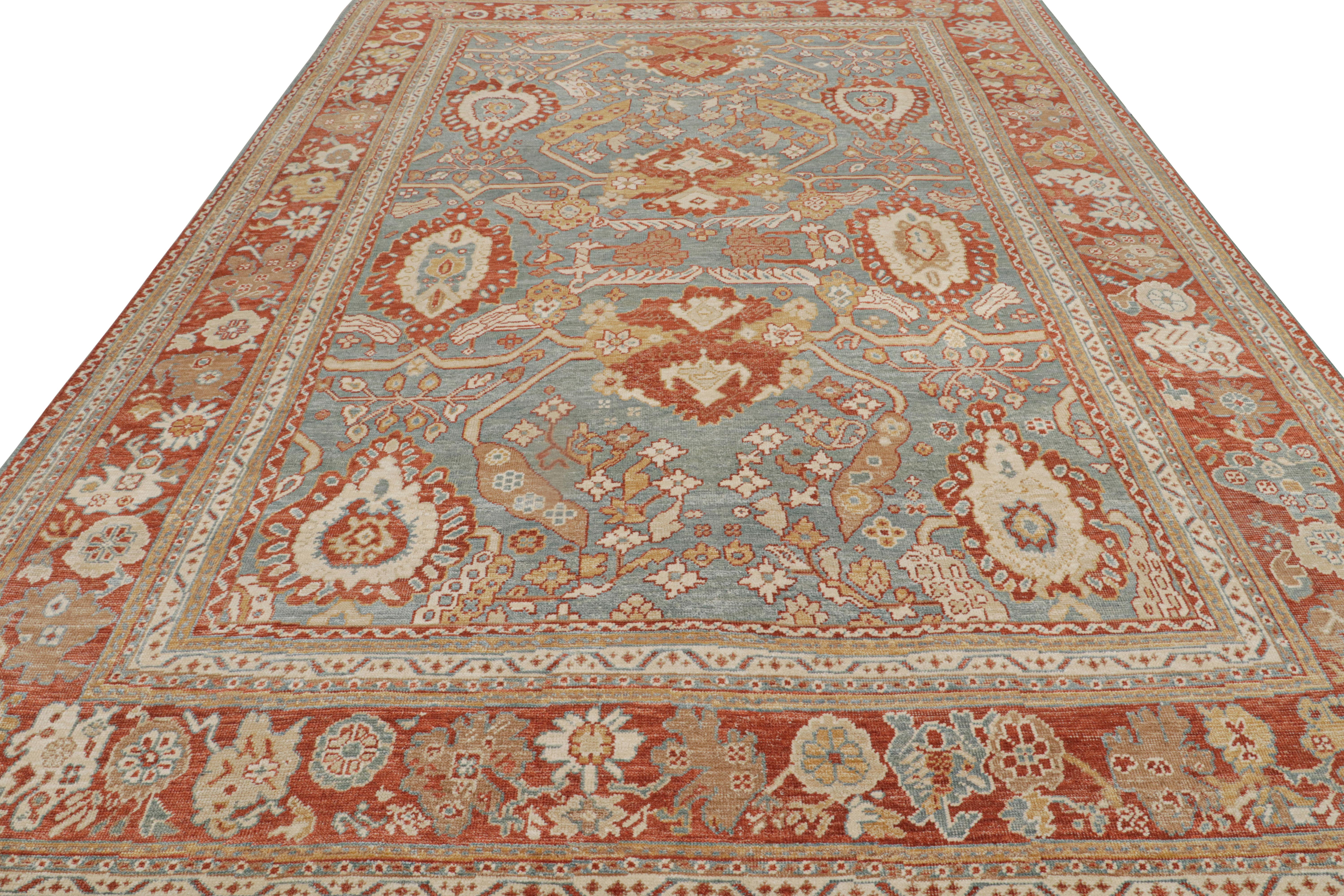 Indian Rug & Kilim’s Oushak Style Rug In Red, Blue and Brown Floral Pattern For Sale