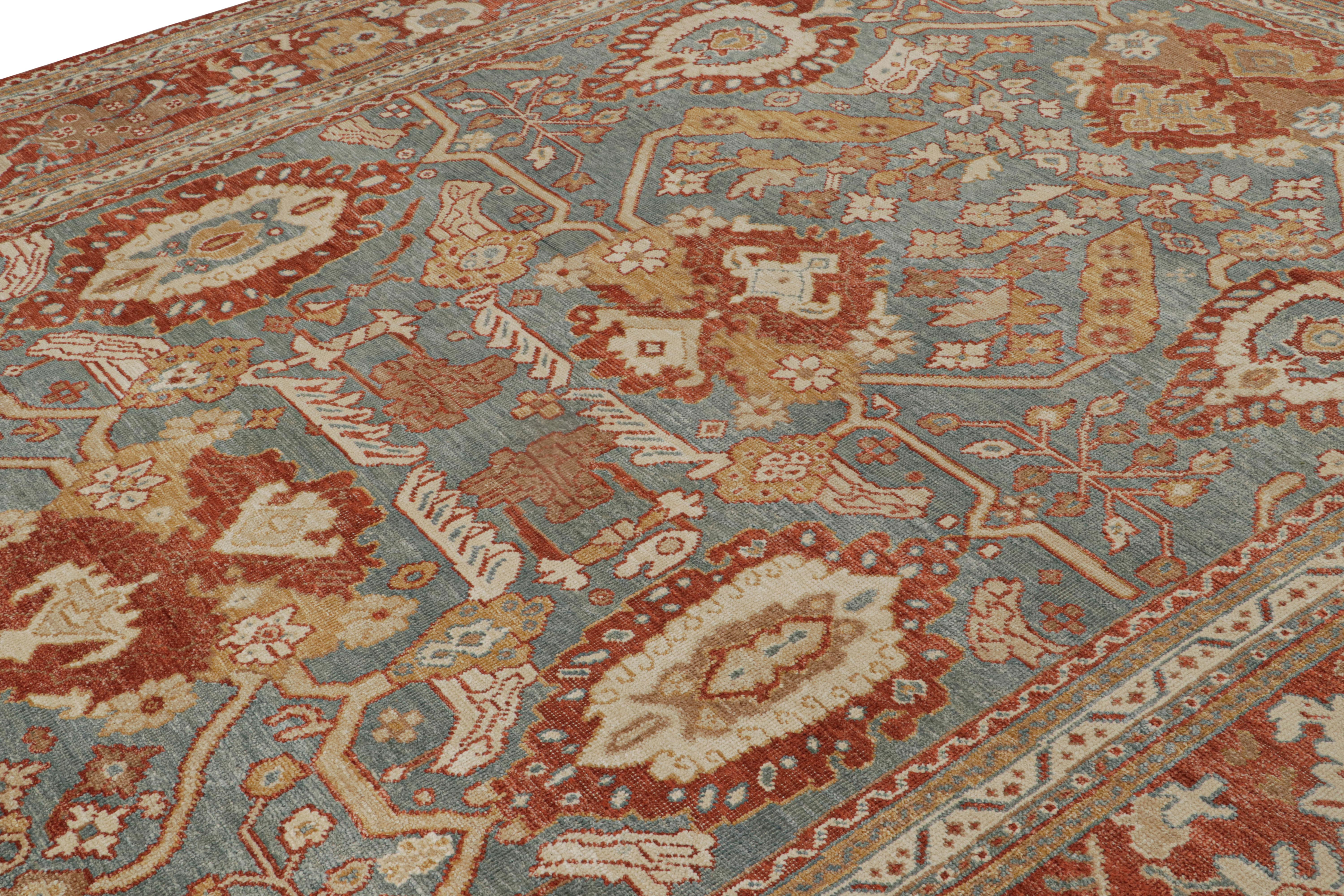 Rug & Kilim's Oushak Style Teppich in Rot, Blau und Braun mit Blumenmuster (Handgeknüpft) im Angebot